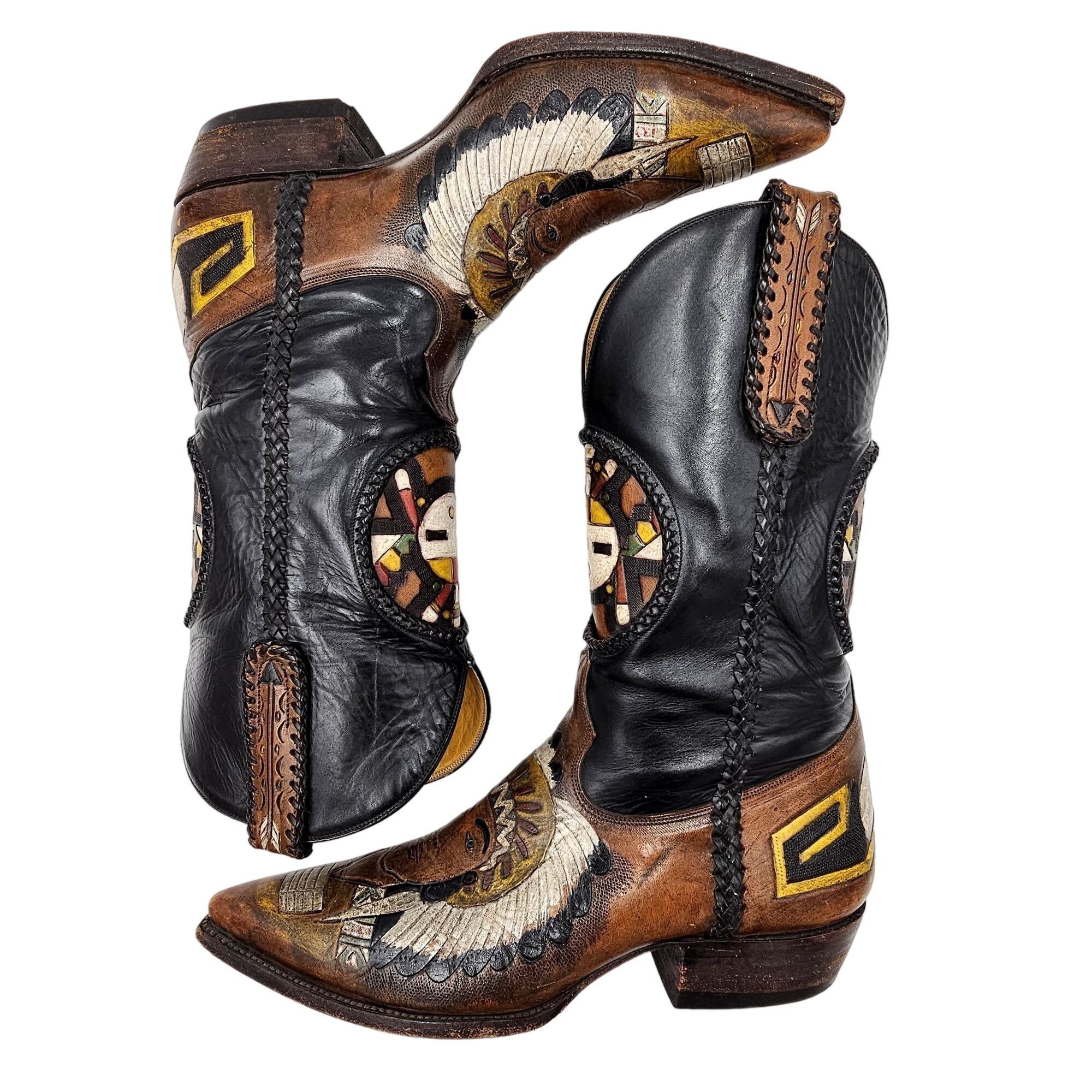 Other Custom 9D Hand Tooled/ Painted Native American Chief boots Size US 9 / EU 42 - 9 Thumbnail