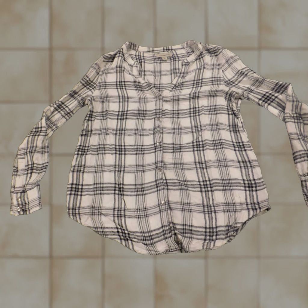 Calvin Klein Calvin Klein Blouse Women S Gray Plaid Crew Neck Long Sleeve Pullover Casual Viscose Rayon Regular Stretch Classic Basic Size S Size S / US 4 / IT 40 - 1 Thumbnail