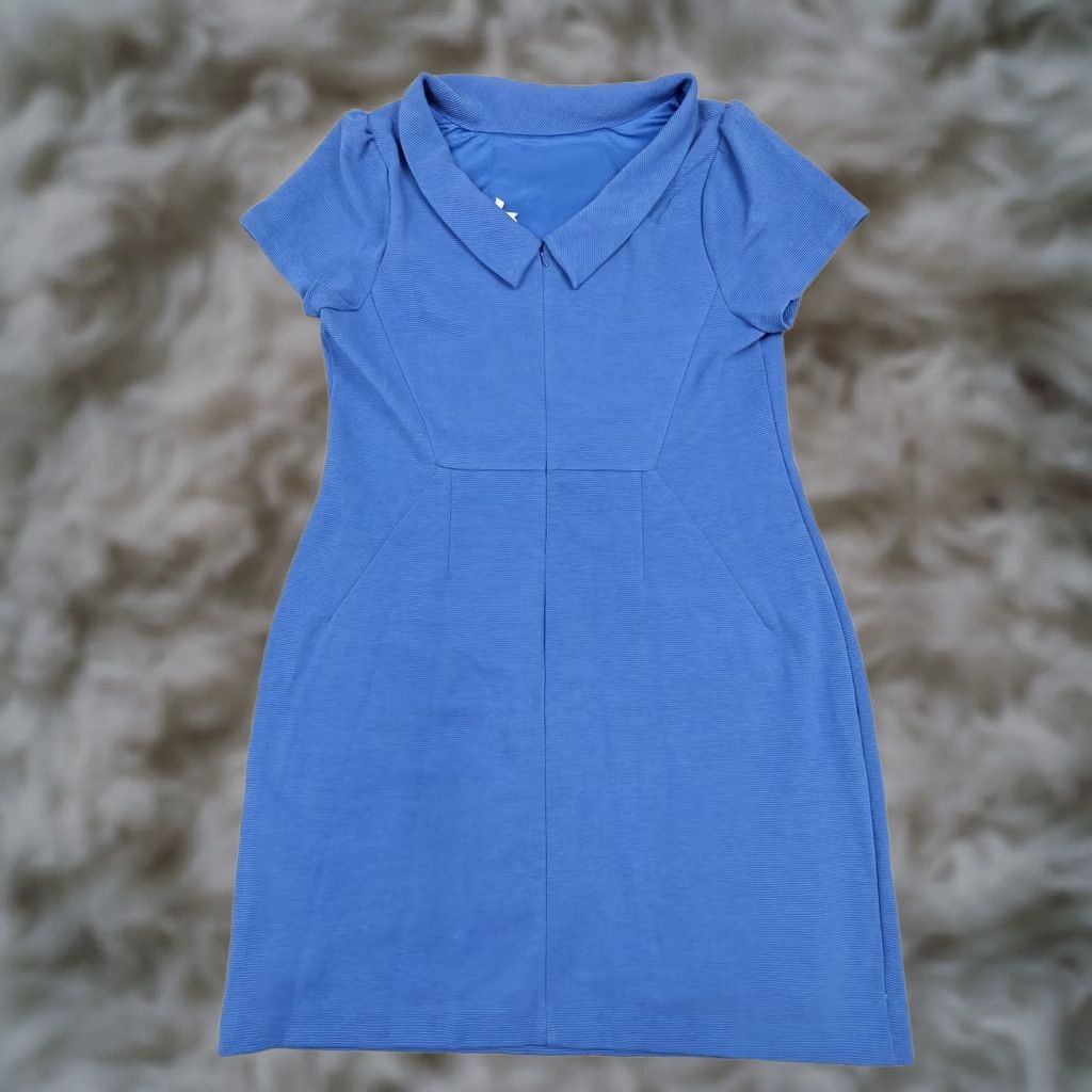 Boden Boden Dress Womens 16 Blue Collared Knit Sheath Short Sleeve Knee Length Work Dress Size 38" / US 16 / IT 52 - 1 Thumbnail