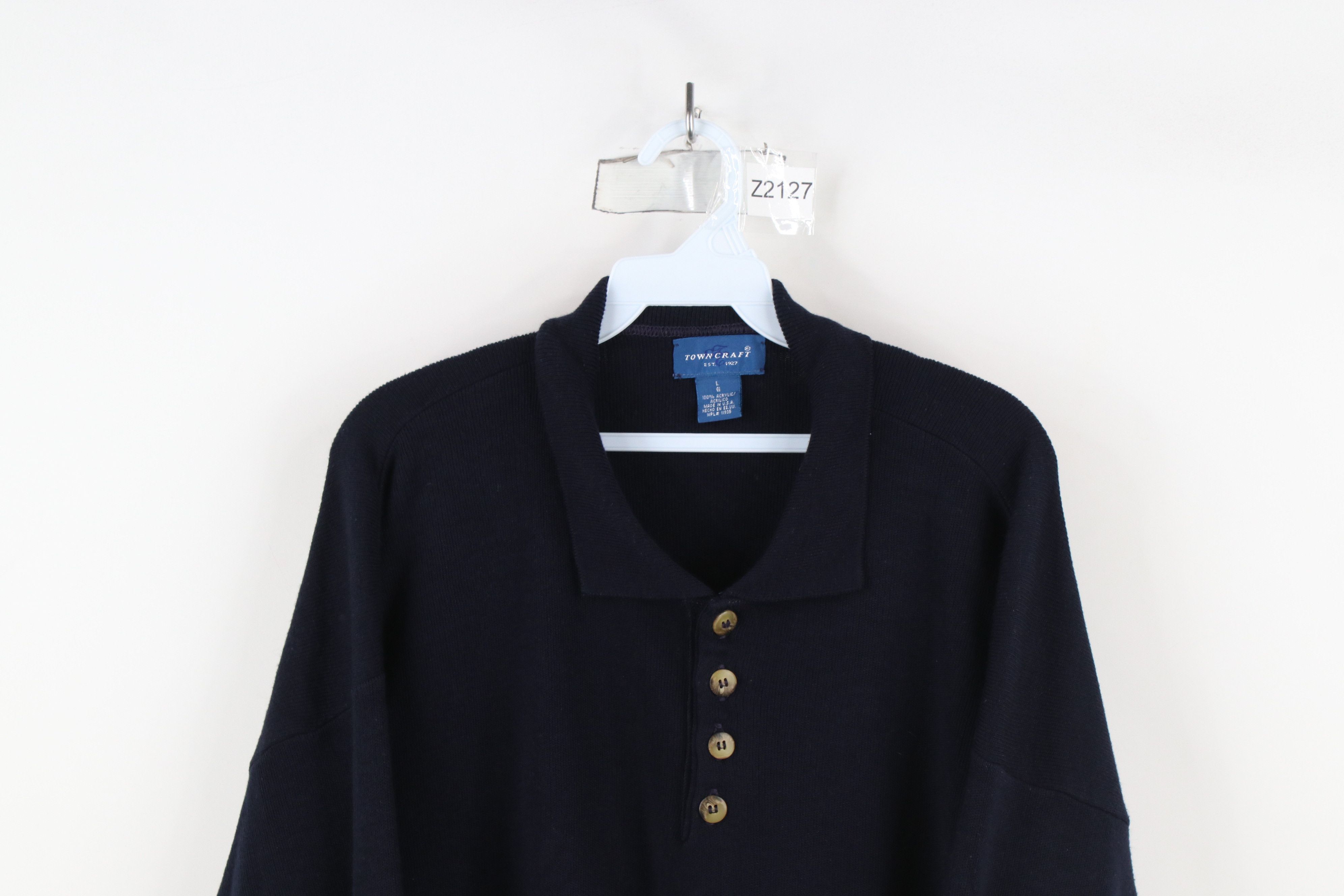 Vintage Vintage 90s Streetwear Collared Henley Sweater Navy Blue Size US L / EU 52-54 / 3 - 2 Thumbnail