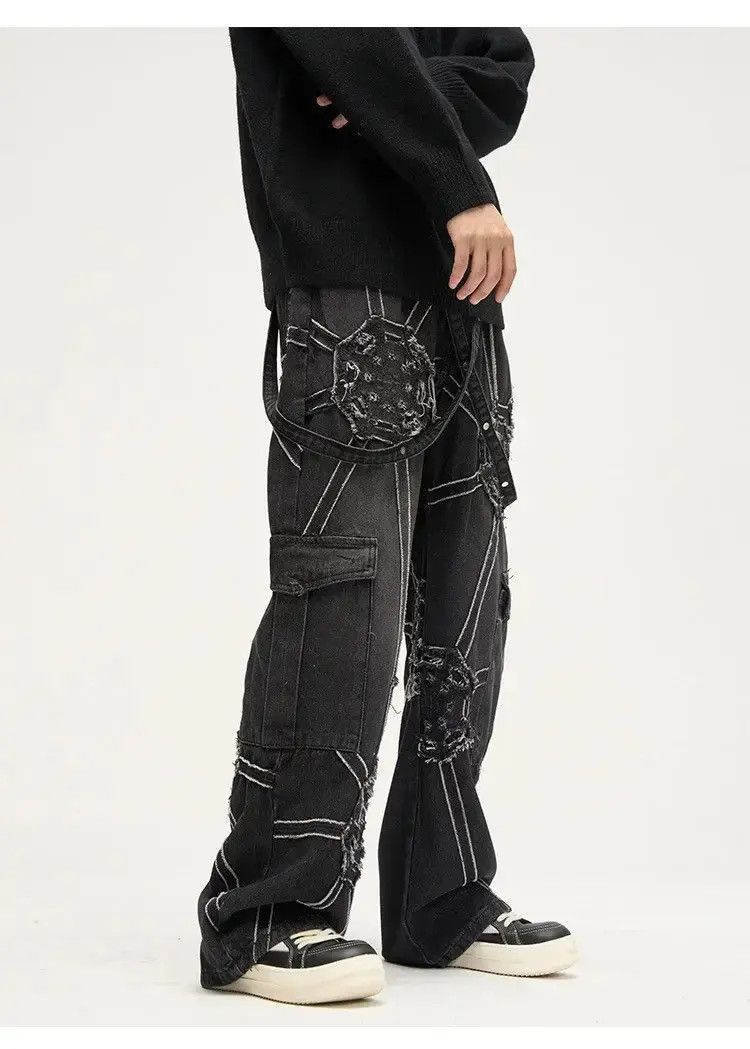 Japanese Brand Spider splicing baggy jeans pants hip hop loose straight Size US 32 / EU 48 - 2 Thumbnail