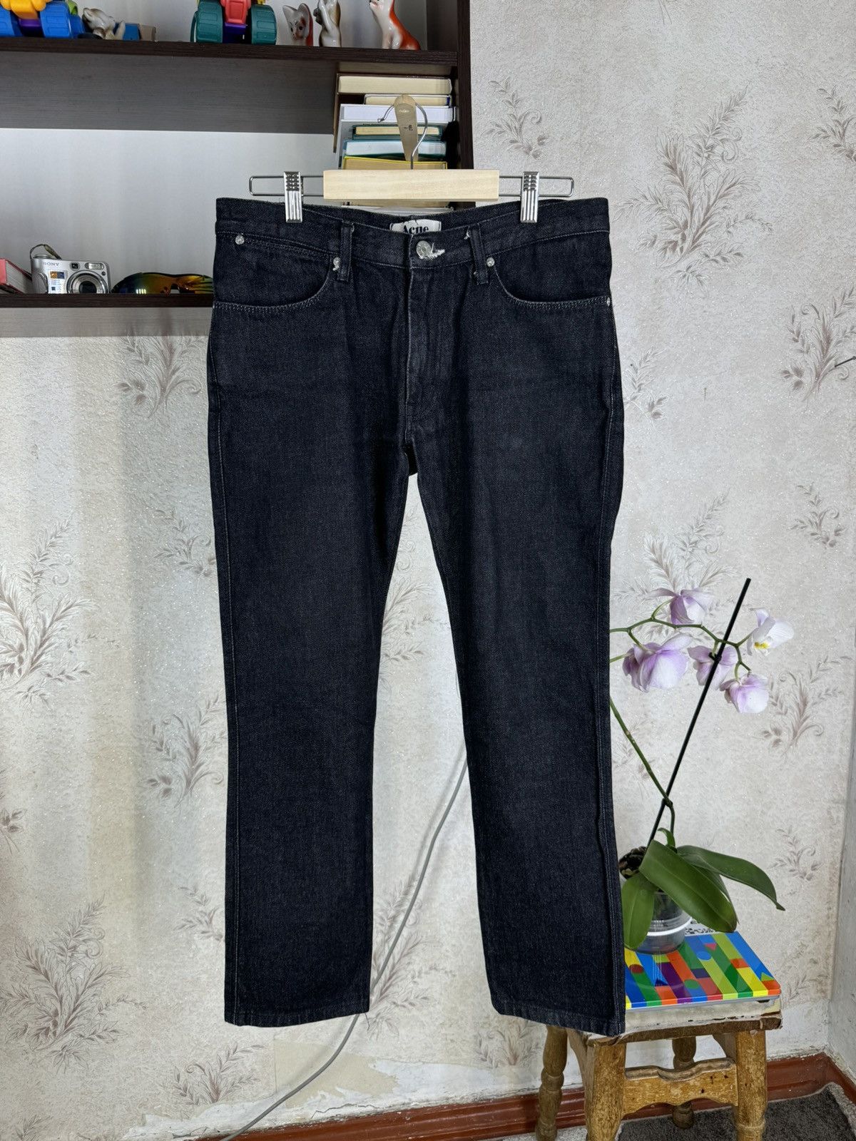 Acne Studios × Designer Acne Studious Denim Jeans Max B Mens Black Luxury Designer Size US 27 - 1 Thumbnail