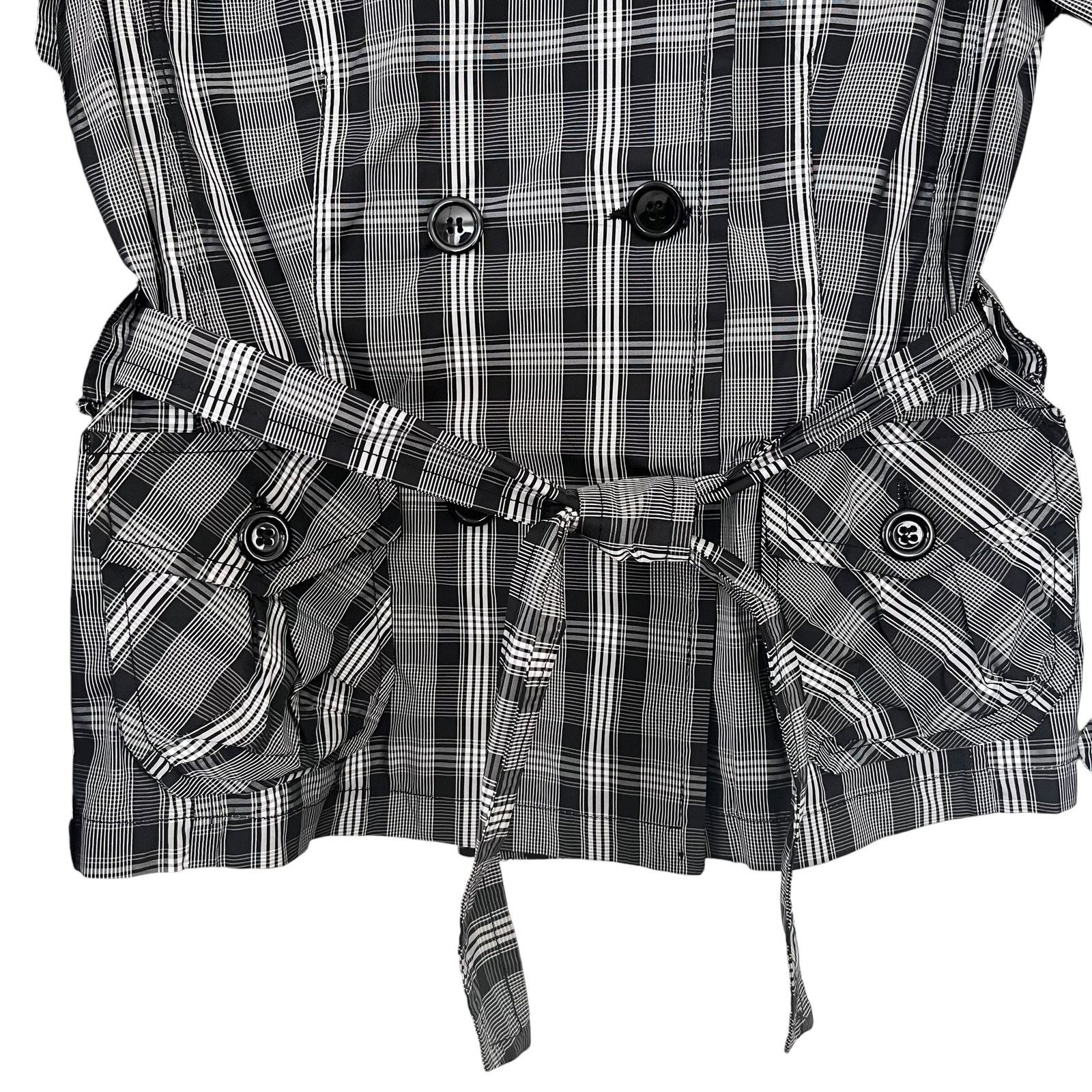 Other Blue Les Copains Black White Plaid Short Trench Coat Jacket Size S / US 4 / IT 40 - 5 Thumbnail