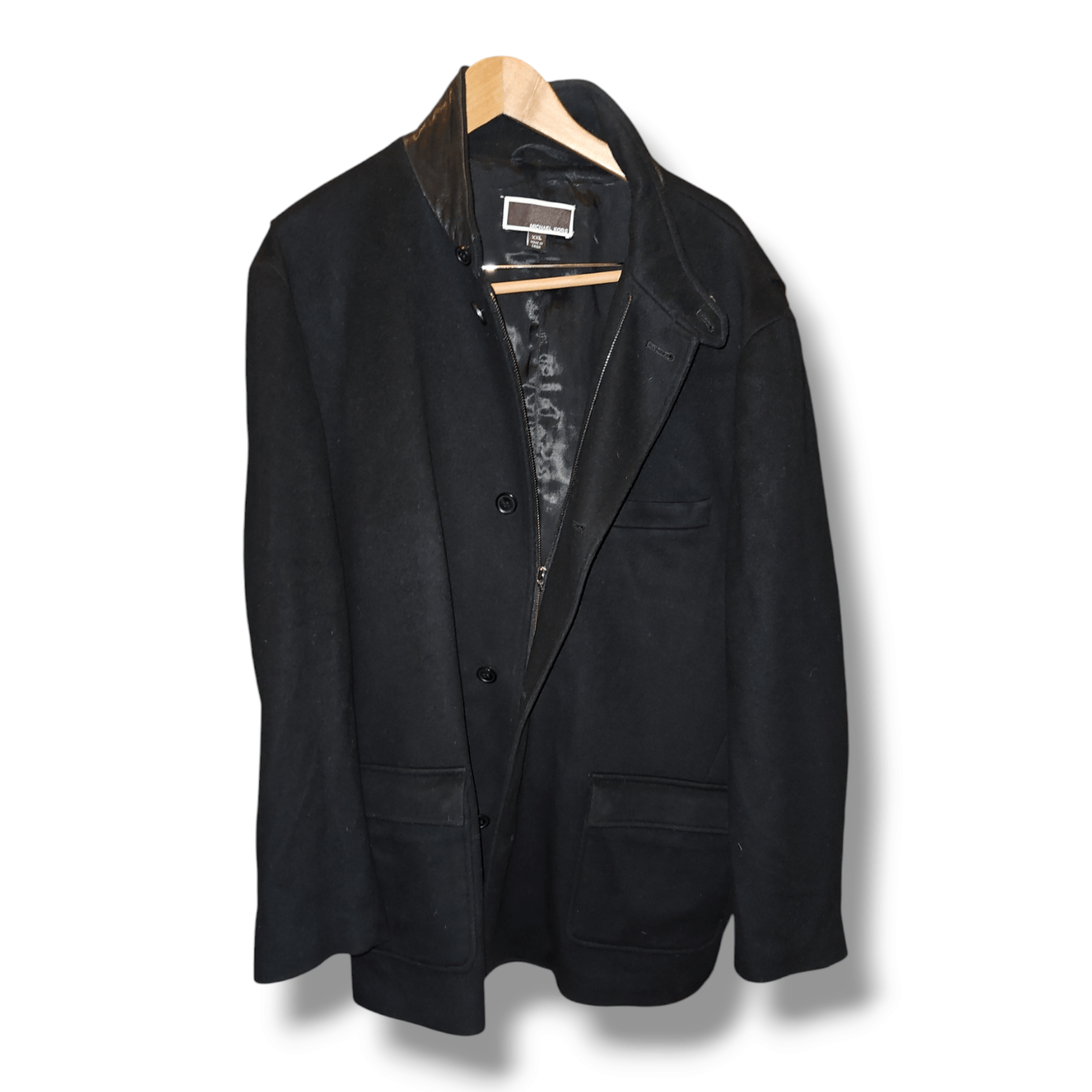 Michael Kors Black Virgin Wool Coat XXL Zip/Button Leather Collar Kors Size US XXL / EU 58 / 5 - 1 Thumbnail