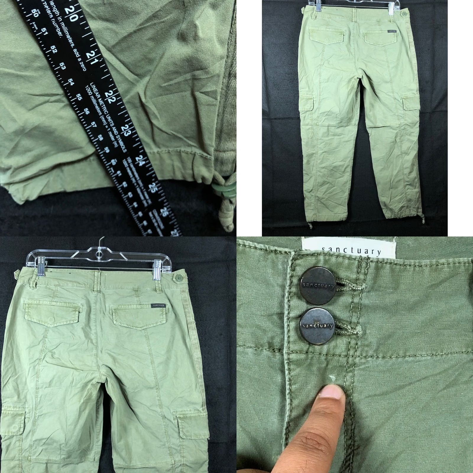 Sanctuary Sanctuary Womens Pants Green Mid Rise Cargo Drawcord Ankle Stretch 29 Size 29" - 8 Thumbnail