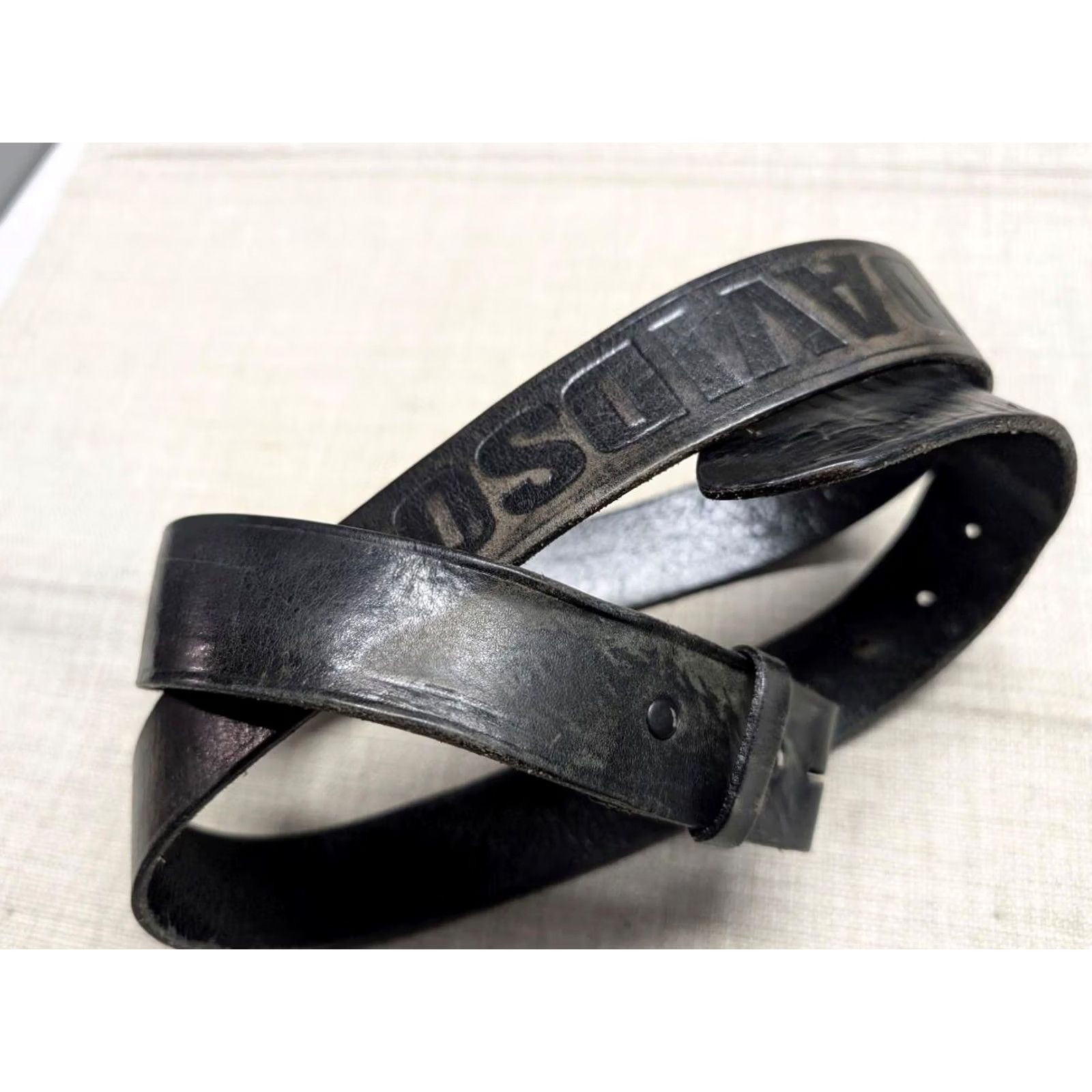 Harley Davidson VINTAGE Harley-Davidson belt Buckle USA Made 42 Black Full Grain Cowhide Leather Spellout Western Mens Belt Size 42 - 3 Thumbnail