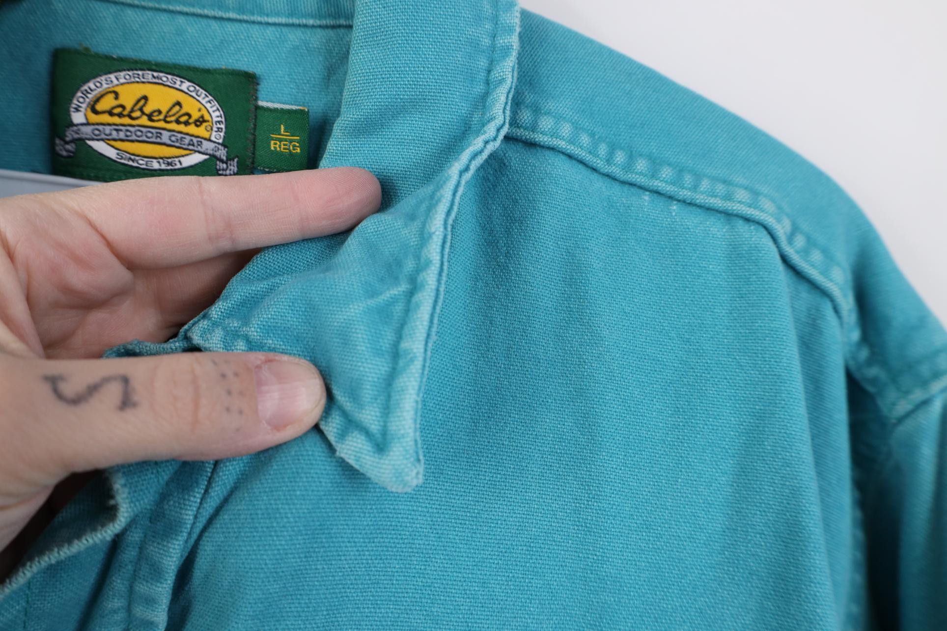 Cabelas Vintage 90s Cabelas Chamois Cloth Collared Button Shirt Teal Size US L / EU 52-54 / 3 - 14 Thumbnail