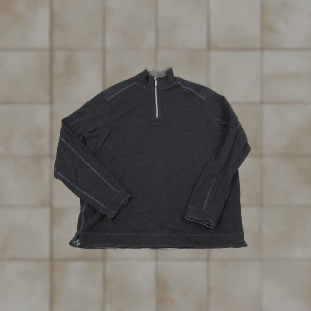 Tommy Bahama Tommy Bahama Sweatshirt Mens Adult Medium Black Striped Reversible 1/4 Zip Knit Mock Neck Pullover Zip Front Sweater 90s Theme Size US M / EU 48-50 / 2 - 1 Thumbnail