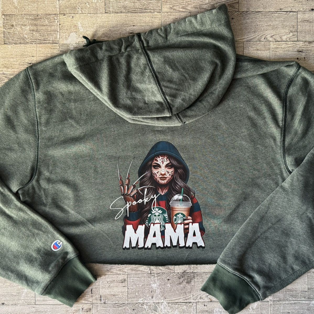 Champion Spooky Mama, Coffee & Halloween, Reworked Cropped Hoodie Size M / US 6-8 / IT 42-44 - 6 Thumbnail