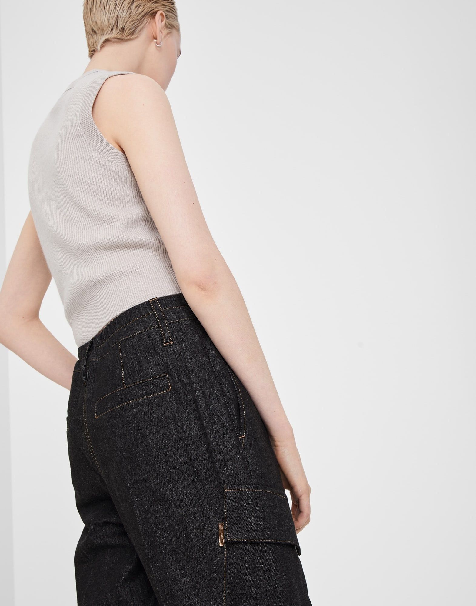 Brunello Cucinelli o1y0725 Denim Cargo Pant in Black Size 25" / US 0 / IT 36 - 3 Thumbnail
