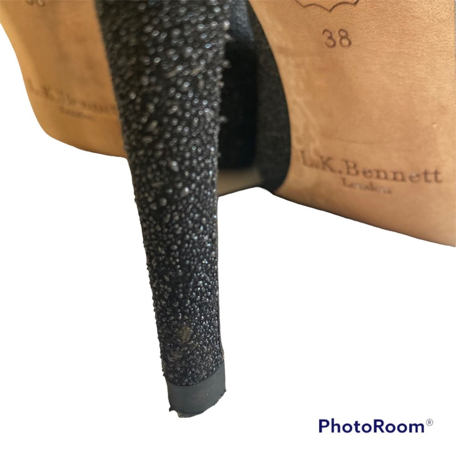 LK Bennett Sledge Glitter Platform Stiletto Black Heel Sz 38