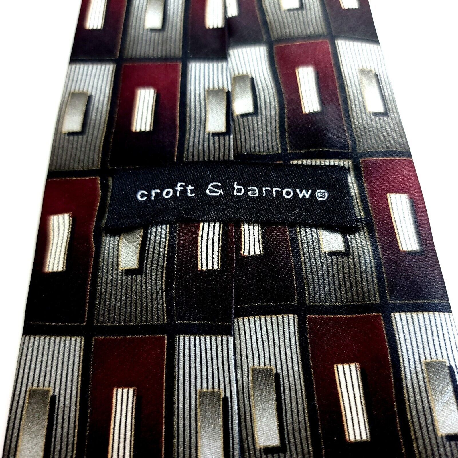 Croft & Barrow Croft & Barrow Red Gray Geometric Print Wide Silk Tie Size ONE SIZE - 3 Thumbnail