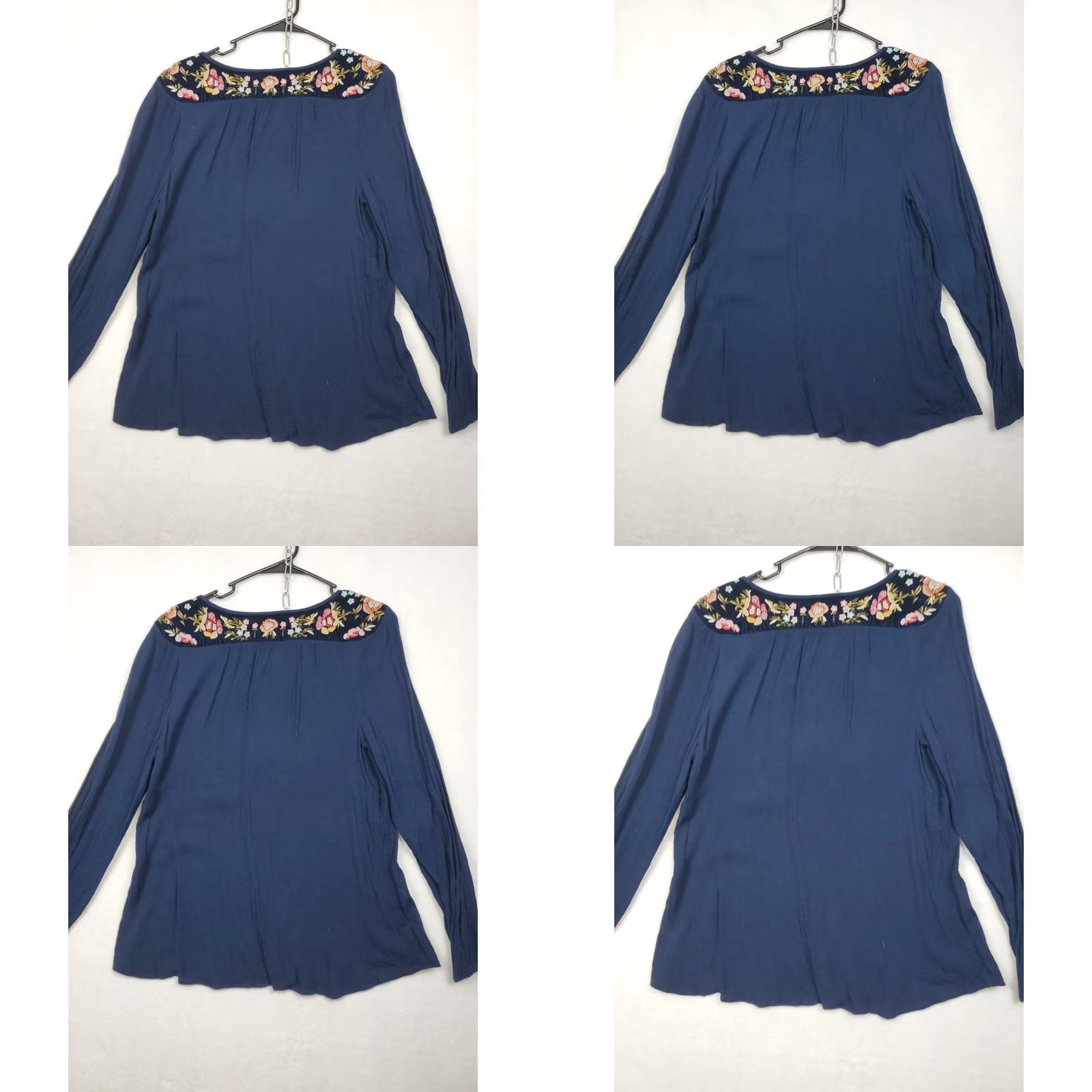 Vintage VINTAGE Sonoma Embroidered Tie Neck Peasant Blouse Floral Navy Blue Long Sleeve V-Neck L Ladies Womens Size L / US 10 / IT 46 - 9 Thumbnail