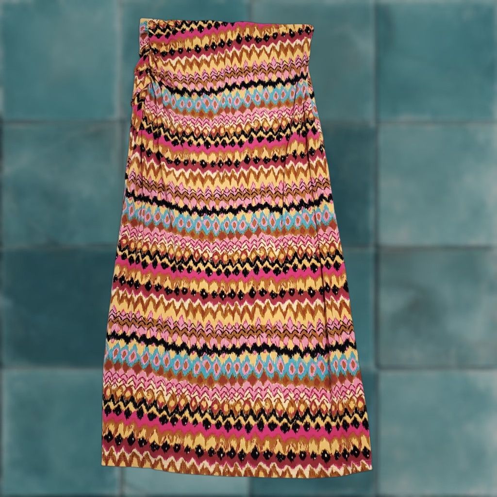 Boden Boden Skirt Women 10 Regular Midi Multicolor Ikat Print Jersey Stretch Elastic Waist Slit Bohemian Size L / US 10 / IT 46 - 1 Thumbnail