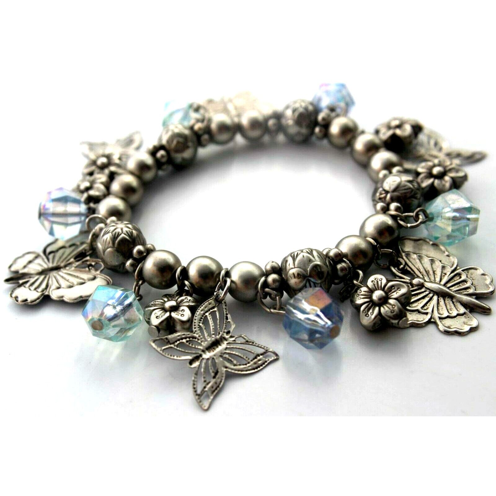 Other Silvertone Butterfly Charm Bracelet • Blue A/B Crystals Size ONE SIZE - 2 Thumbnail