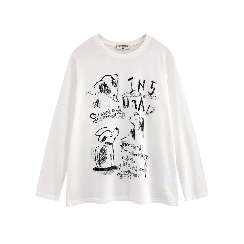 Vintage Men's casual loose cartoon puppy print long-sleeved T-shirt Size US L / EU 52-54 / 3 - 1 Thumbnail