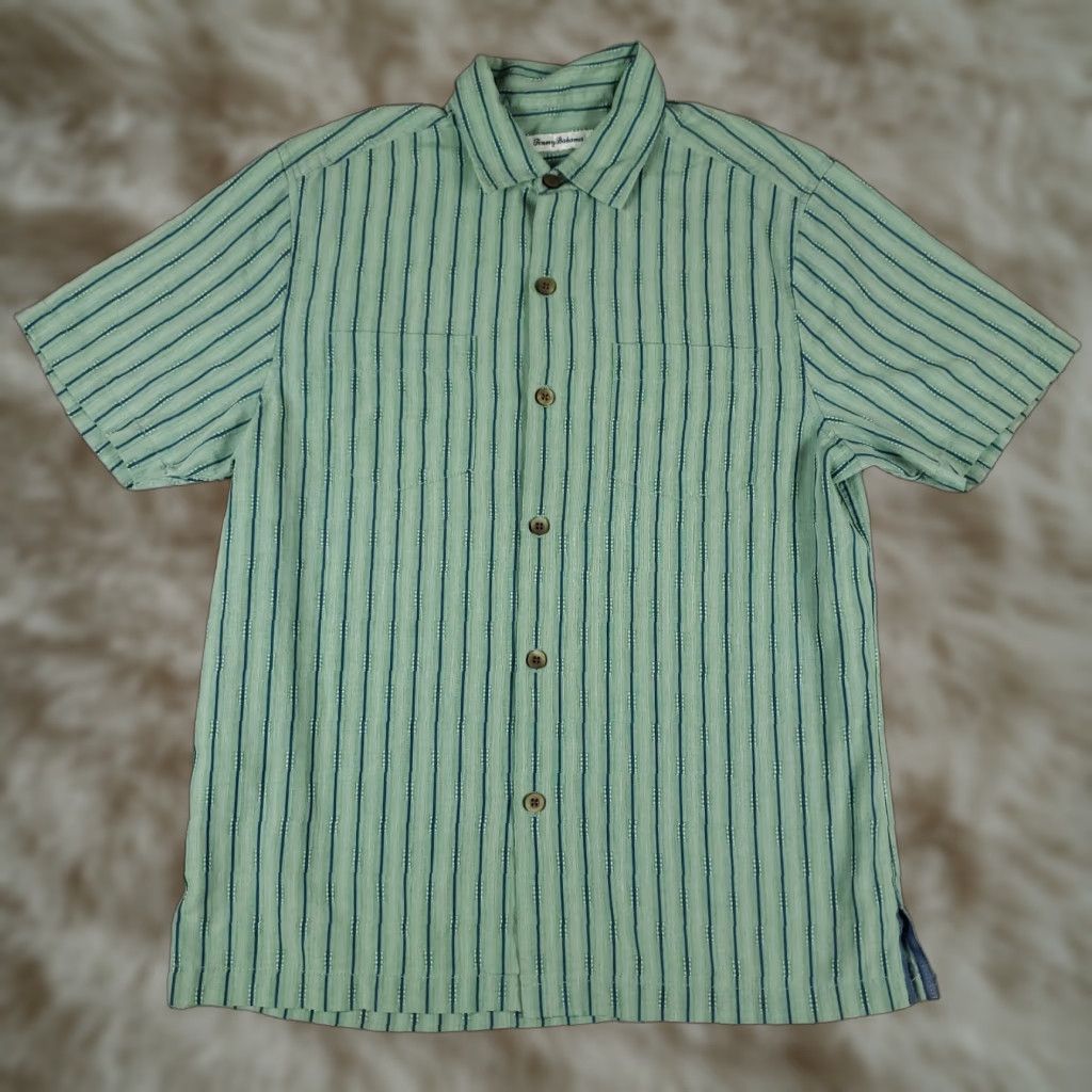 Tommy Bahama Tommy Bahama Shirt Mens Medium Green Striped Button-Up Short Sleeve Silk Collared Vintage No Size US M / EU 48-50 / 2 - 1 Thumbnail