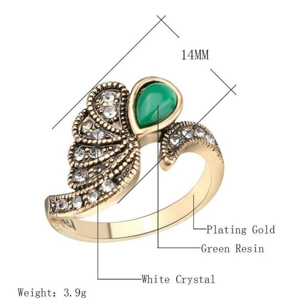 Designer Antique Gold Mosaic Green Resin Ethnic Boho Ring - Size 7 Size ONE SIZE - 6 Thumbnail