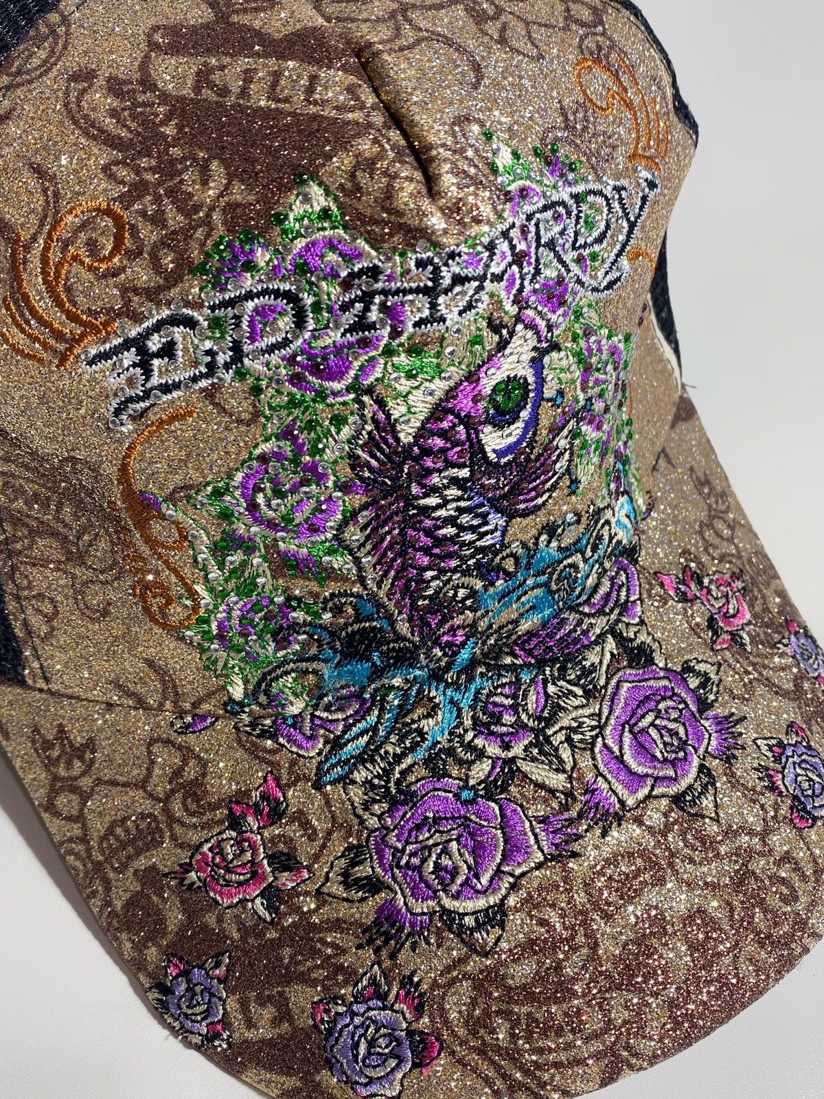 Ed Hardy Vintage Ed Hardy Y2k Golden Shimmer Trucker Hat Cap Japan Size ONE SIZE - 2 Thumbnail
