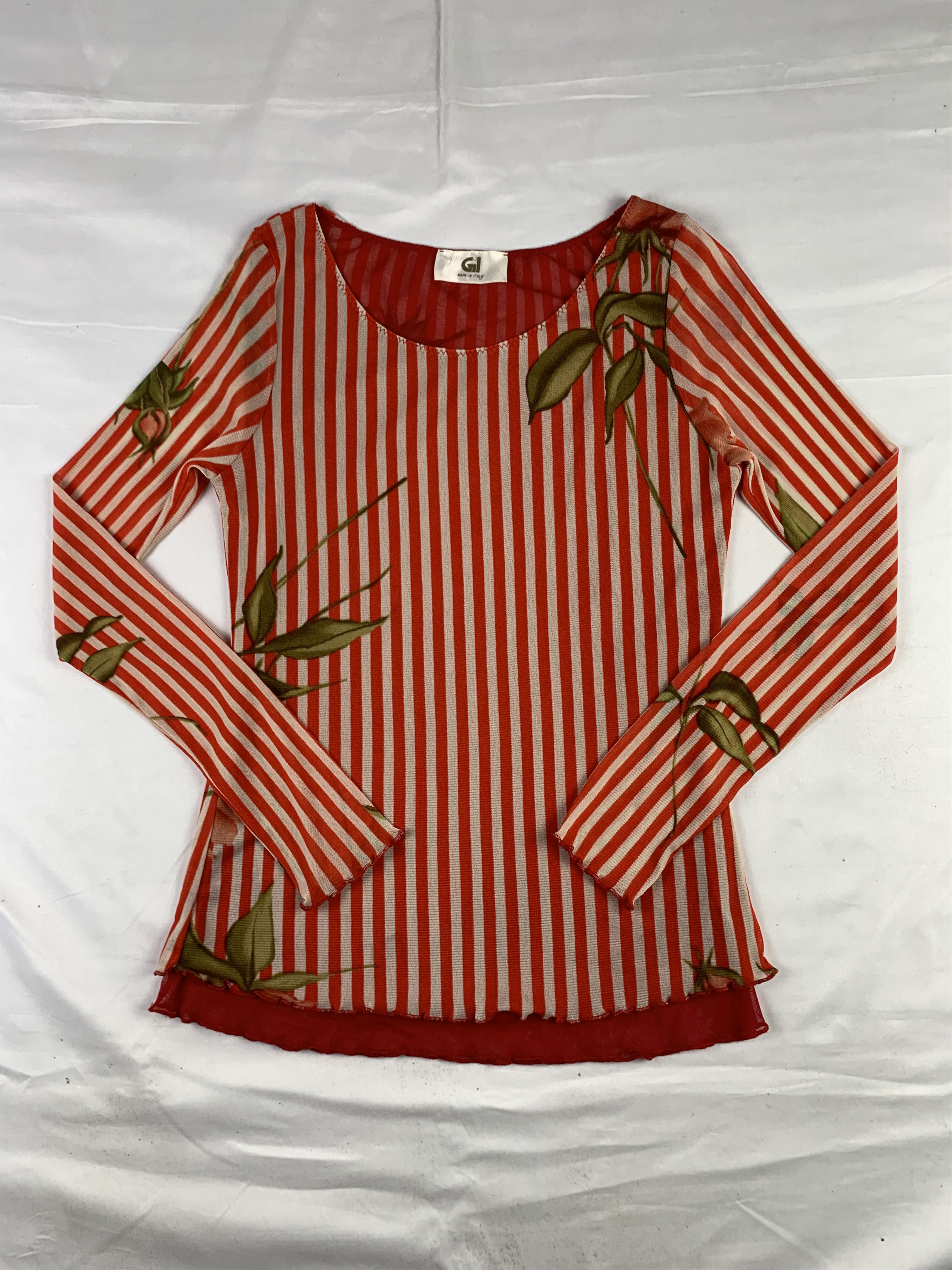 Japanese Brand Gil Italy Flower Stripes Mesh Top (M) Size M / US 6-8 / IT 42-44 - 1 Thumbnail