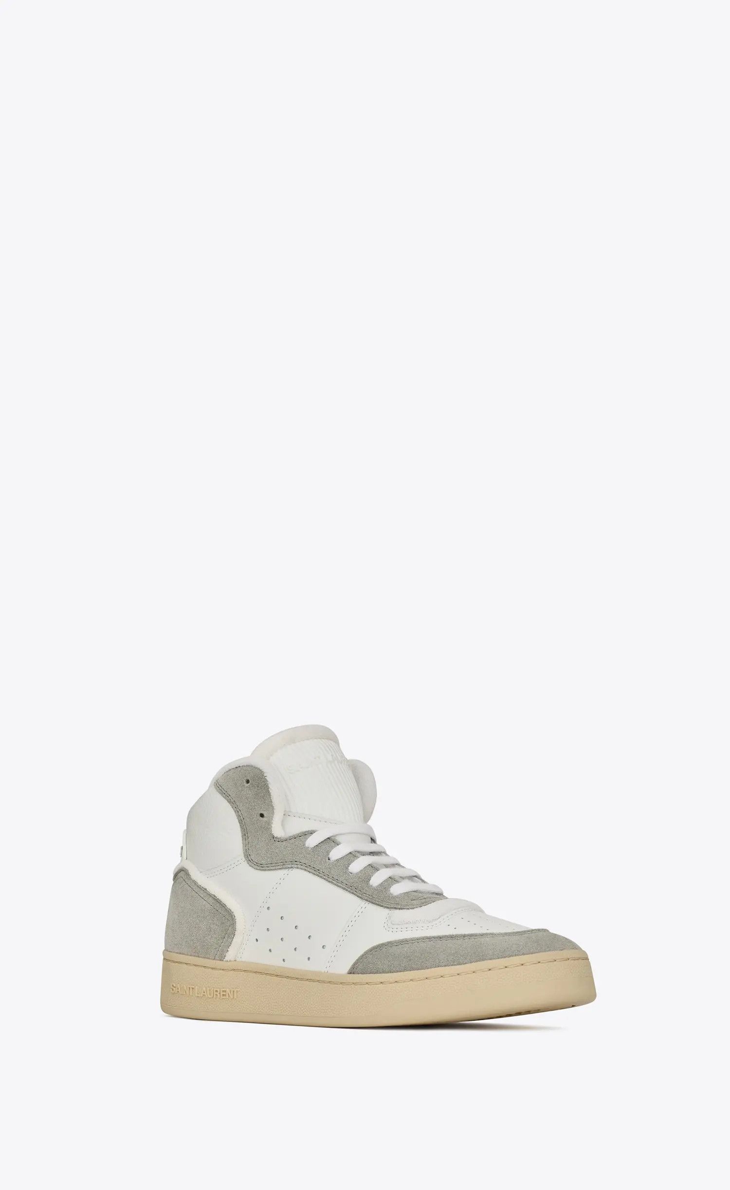 Saint Laurent Paris o1s1wg110425 SL/80 Sneakers in Leather And Suede White/Grey Size US 13 / EU 46 - 2 Thumbnail