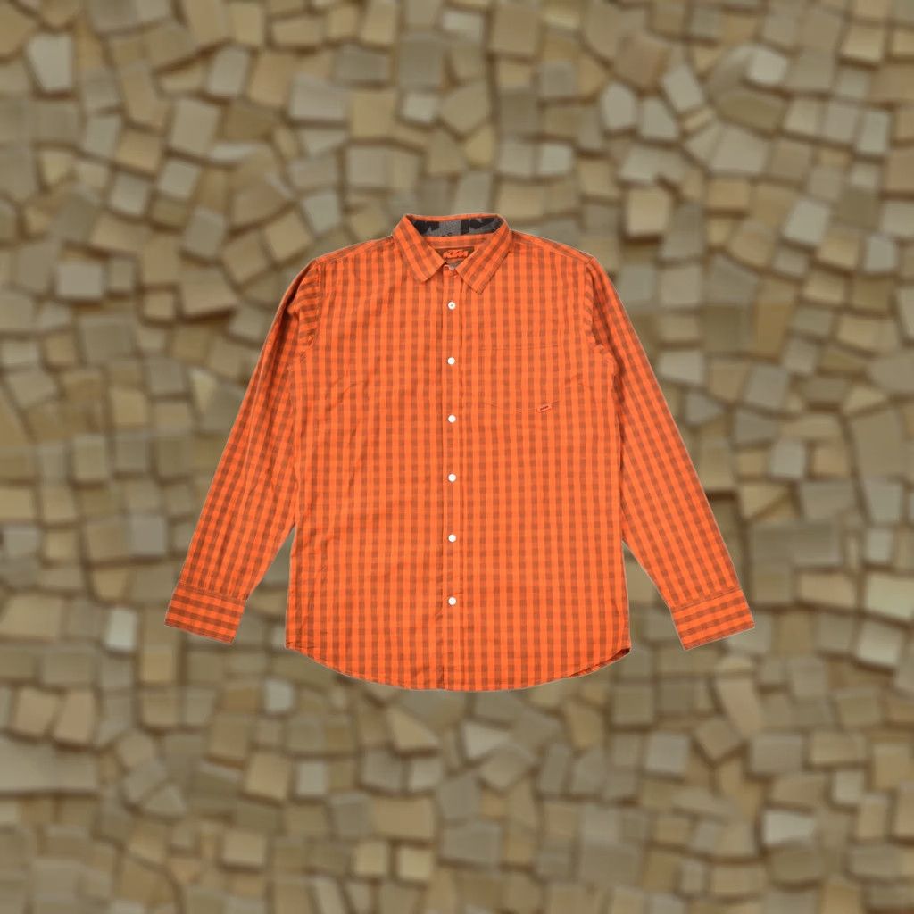 Vintage KTM Bike Industries Factory Team Orange Check Button Shirt Racing Size L Mens Size US L / EU 52-54 / 3 - 1 Thumbnail