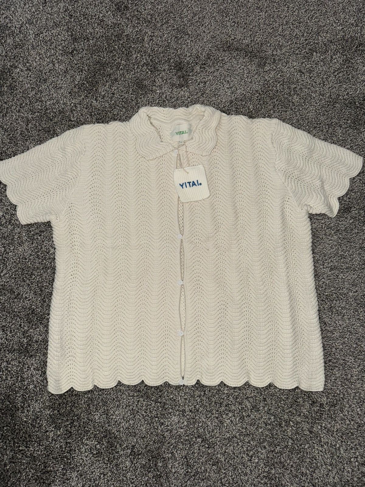 YITAI Yitai Ivory Shale Stitch Button Up Short Sleeve Shirt (L) Size US L / EU 52-54 / 3 - 3 Thumbnail