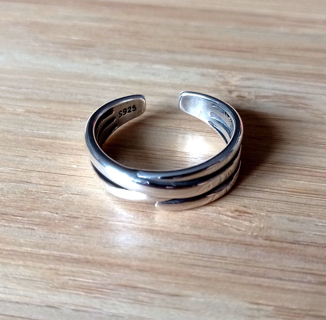 Designer × Vintage Punk Shine Asymmetric Float Stripes 925 Silver Ring Unique Size ONE SIZE - 2 Thumbnail