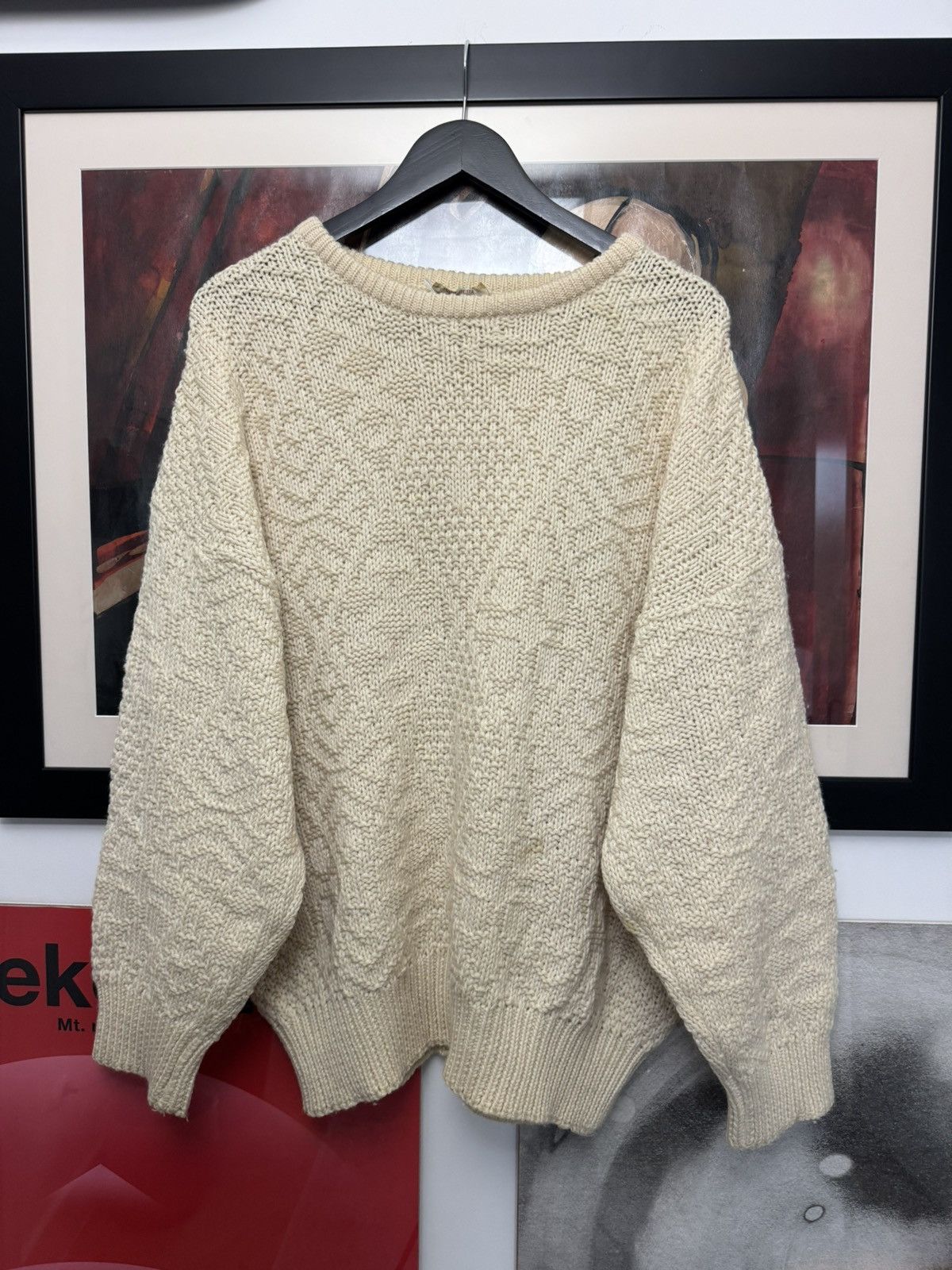 Vintage Australian Vintage 90s Lana Wool Sweater Knit Beige Oversize Size US L / EU 52-54 / 3 - 1 Thumbnail