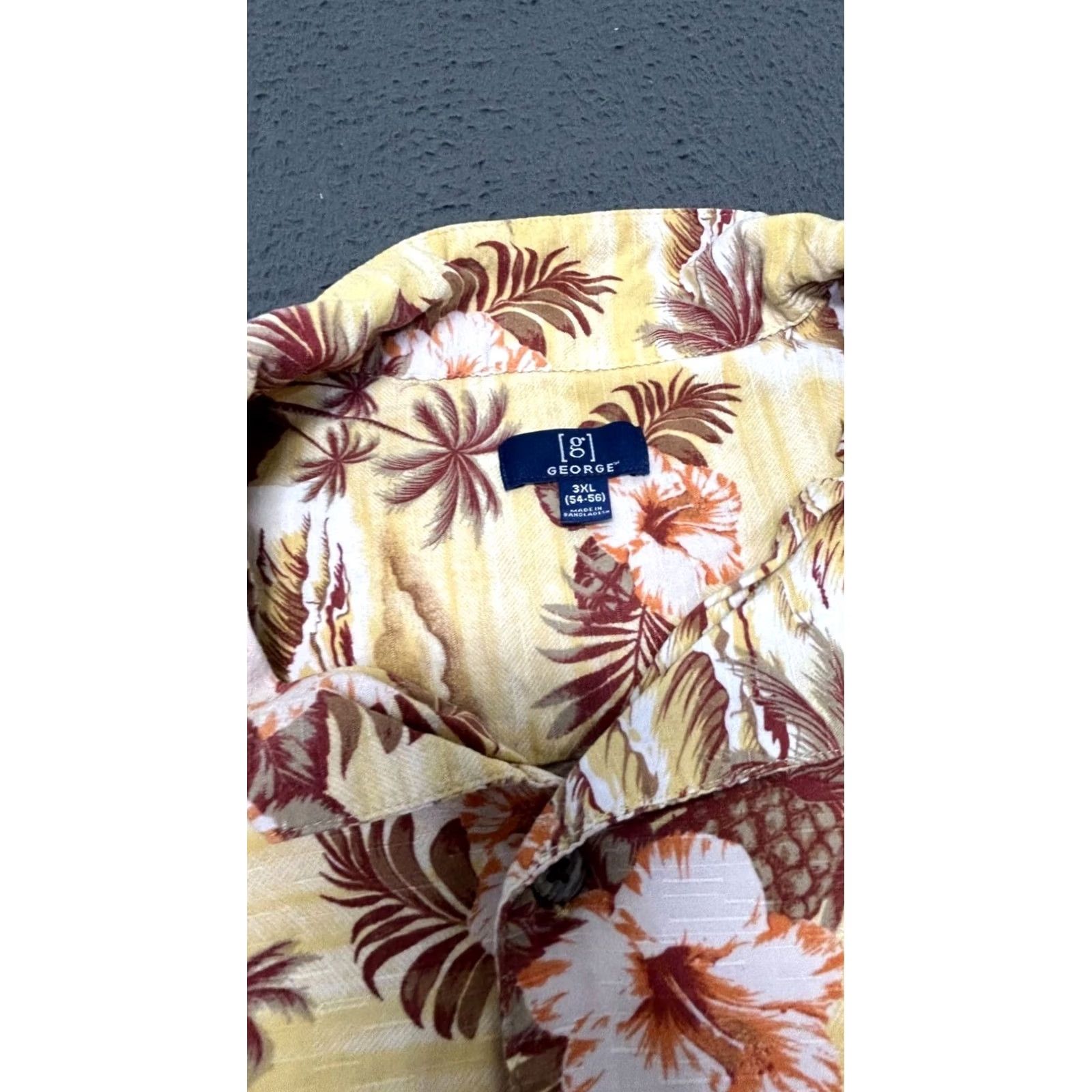 George George Mens Hawaiian Shirt 3XL Short Sleeve Cotton Floral Yellow Size US XXL / EU 58 / 5 - 3 Thumbnail