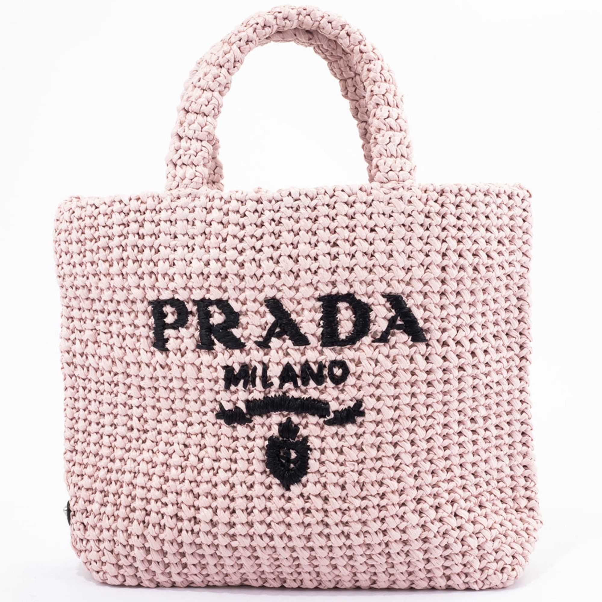 Prada Prada Small Crochet Tote Bag 1BG422 Raffia-like Pink Women's Straw-like PRADA Size ONE SIZE - 1 Thumbnail