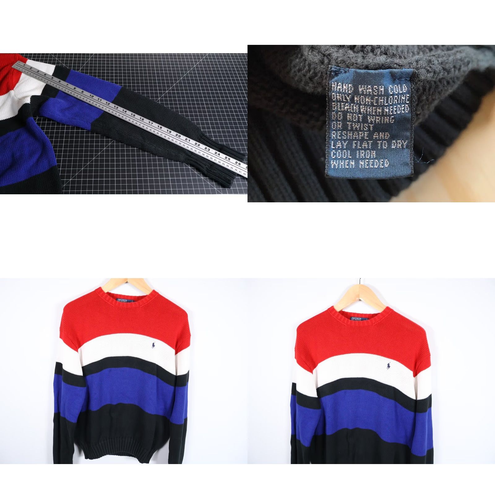 Polo Ralph Lauren VINTAGE Polo Ralph Lauren Sweater Shirt Mens Large Black Red Blue Stripe 100% Cotton Knit Size US L / EU 52-54 / 3 - 8 Thumbnail