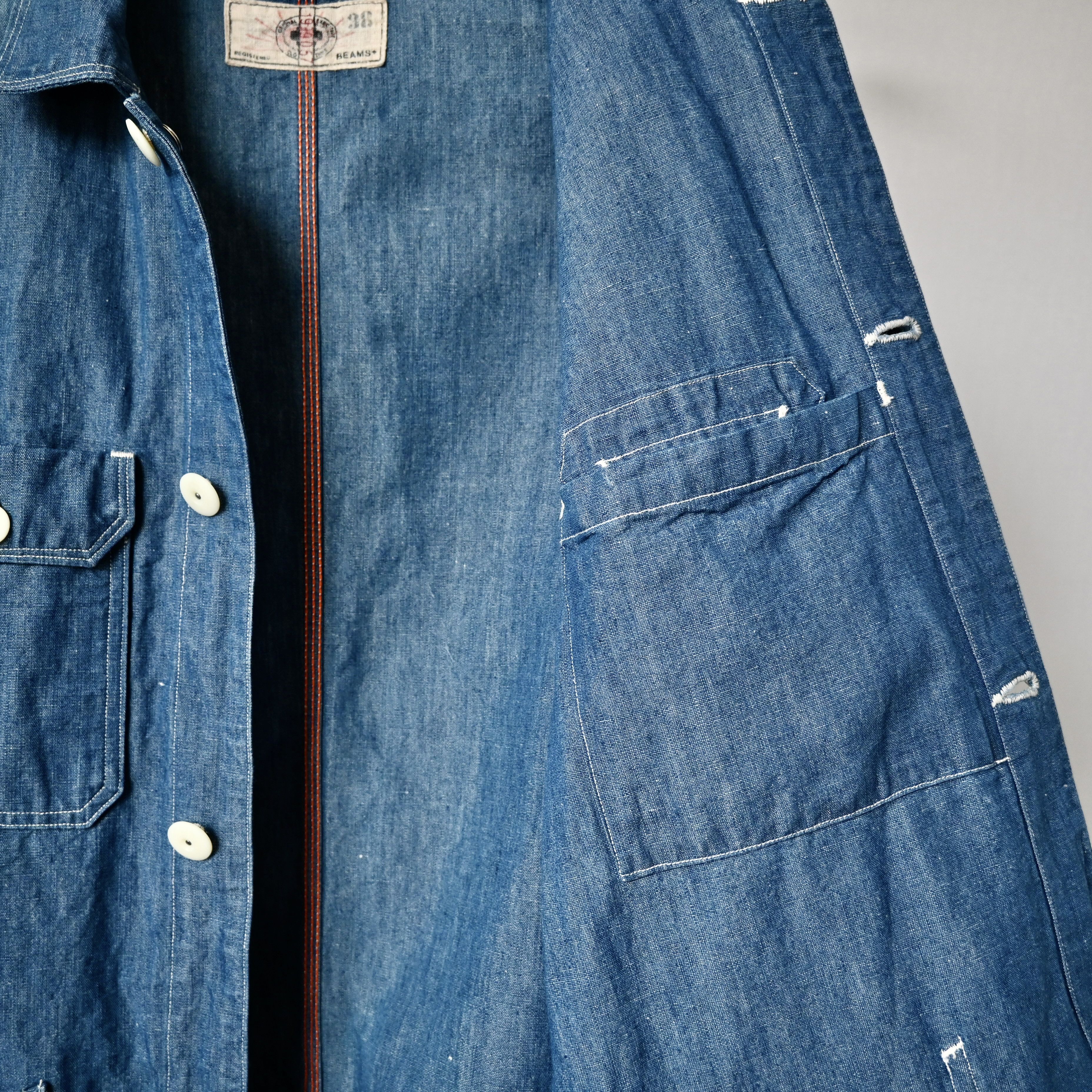 Beams Plus VTG 2000s BEAMS Plus cotton linen chambray engineer coat Size US S / EU 44-46 / 1 - 10 Thumbnail