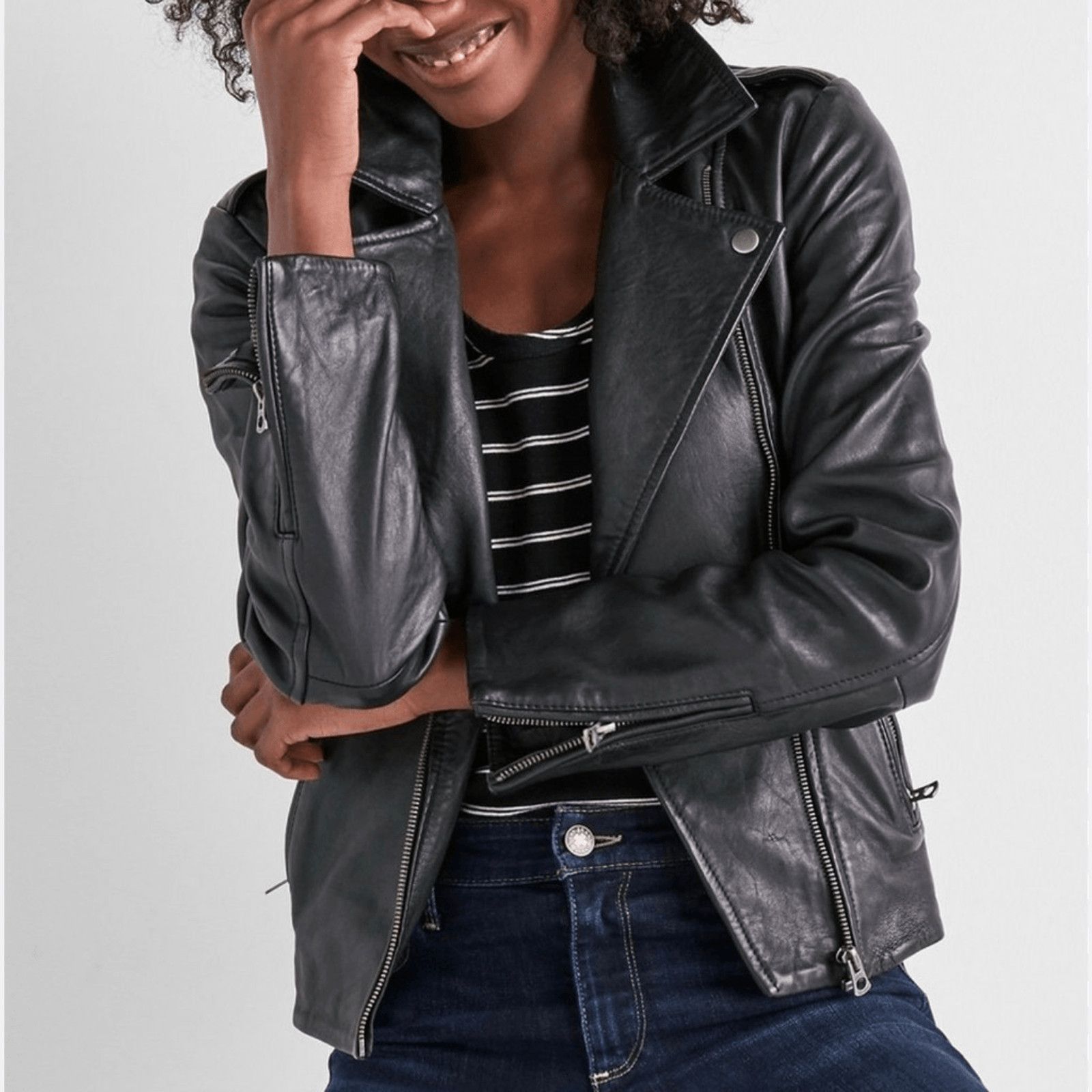 Lucky Brand Lucky Brand Pin Dot Genuine Lamb Leather Moto Jacket Black S Size S / US 4 / IT 40 - 1 Thumbnail