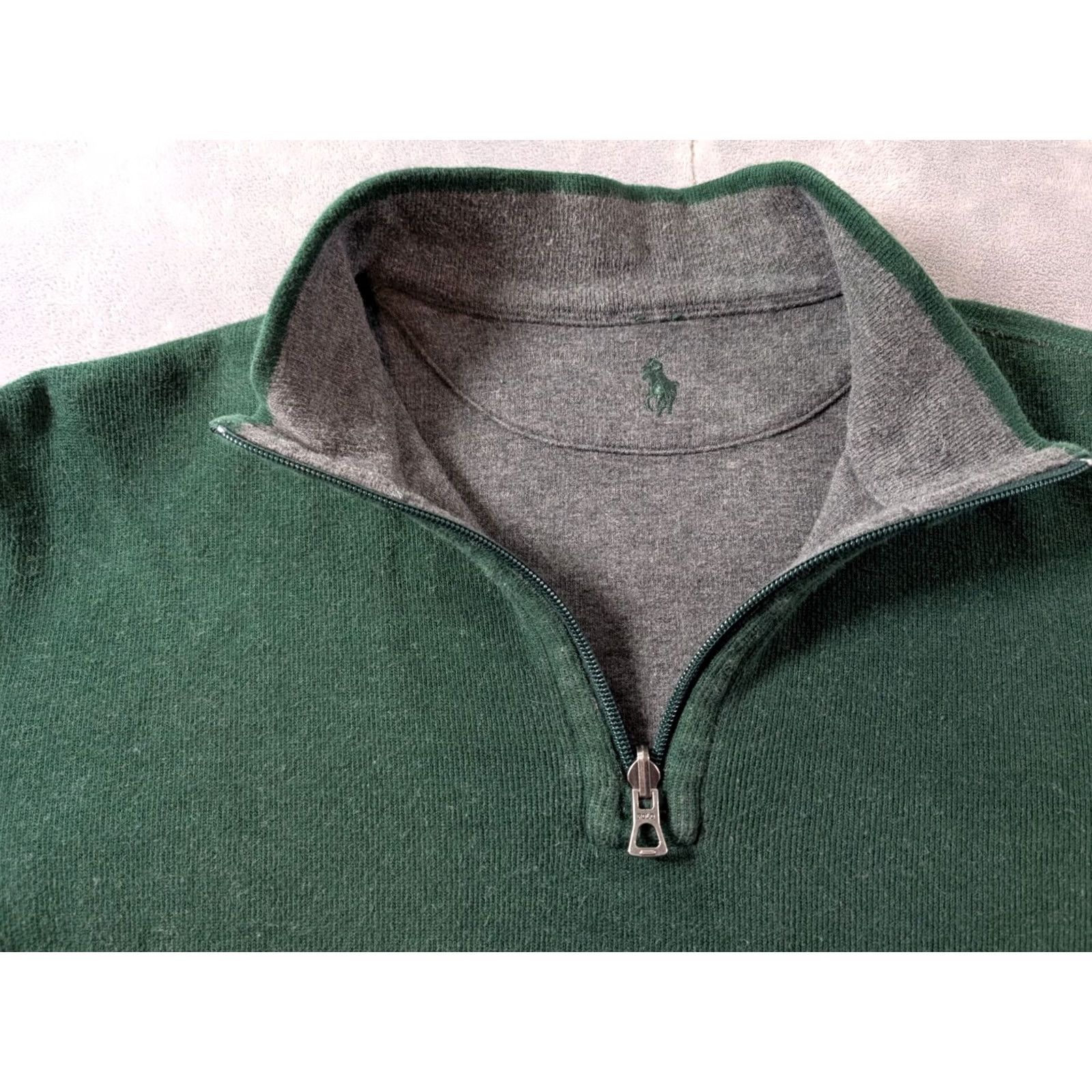 Polo Ralph Lauren Polo Ralph Lauren Sweater L Mens Mock Neck 1/4 Zip Reversible Patch Green & Gray Size US L / EU 52-54 / 3 - 5 Thumbnail