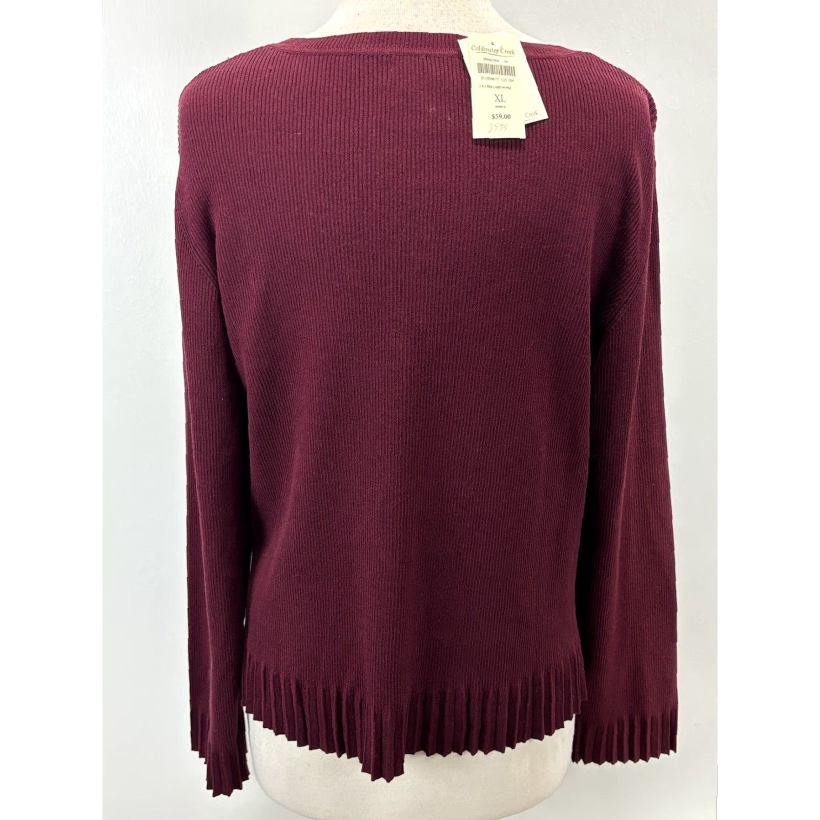 Coldwater Creek VINTAGE Coldwater Creek Cardigan Sweater Women XL Burgundy Silk Blend Pleated Trim V-Neck Long Sleeve Knit Cardigan Womens Size XL Size XL / US 12-14 / IT 48-50 - 3 Thumbnail