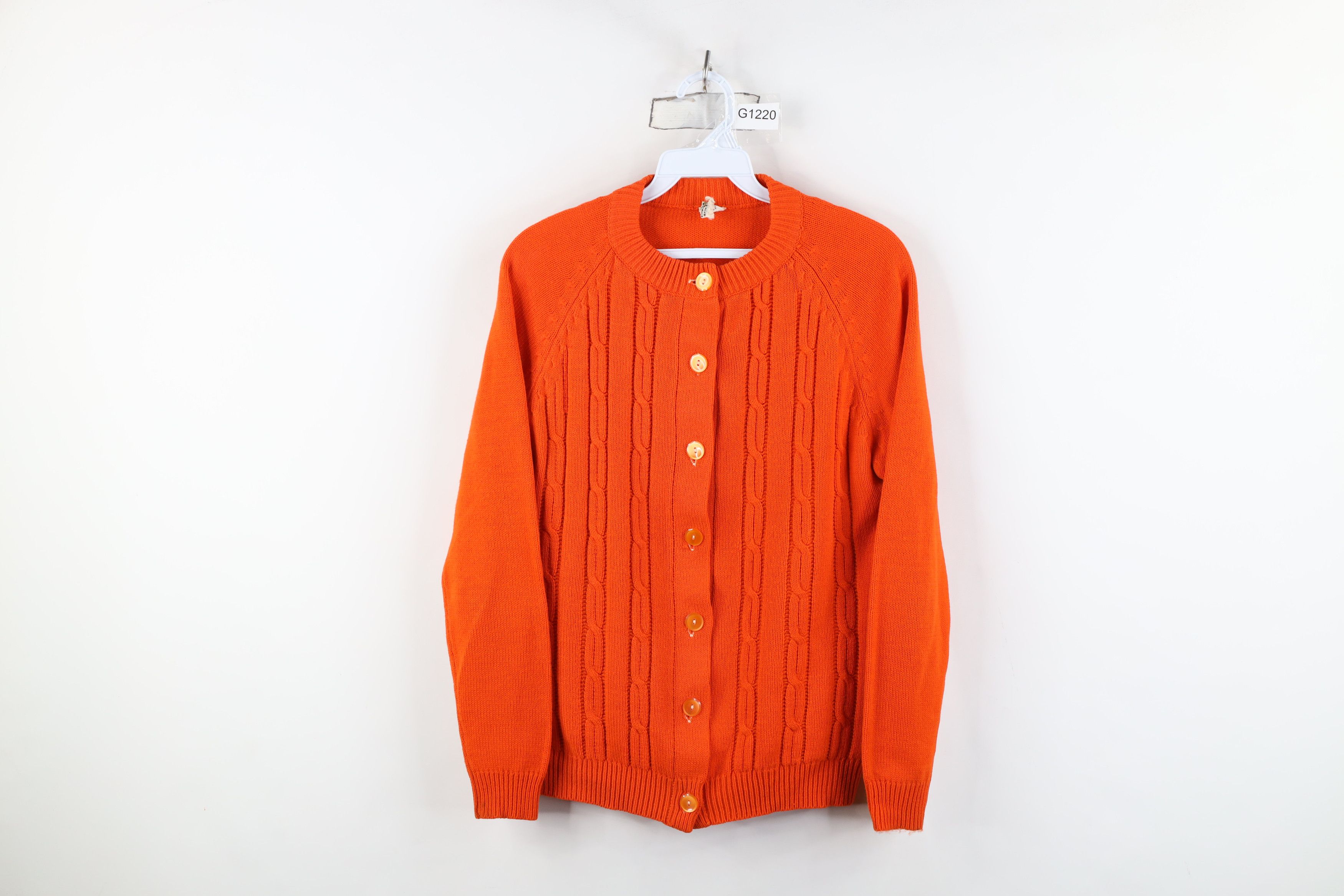 Vintage Vintage 60s Streetwear Cable Knit Cardigan Sweater Orange Size XS / US 0-2 / IT 36-38 - 1 Thumbnail