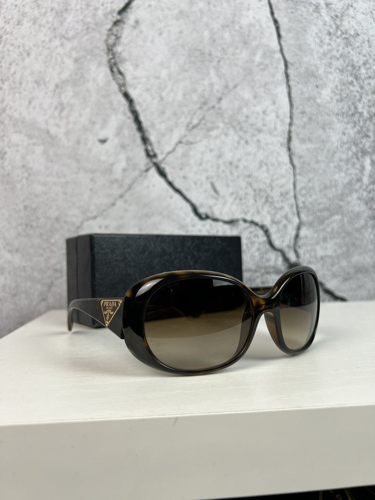 image of Prada Triangle Logo Diva Wrap Sunglasses Oversized in Leopard, Men's