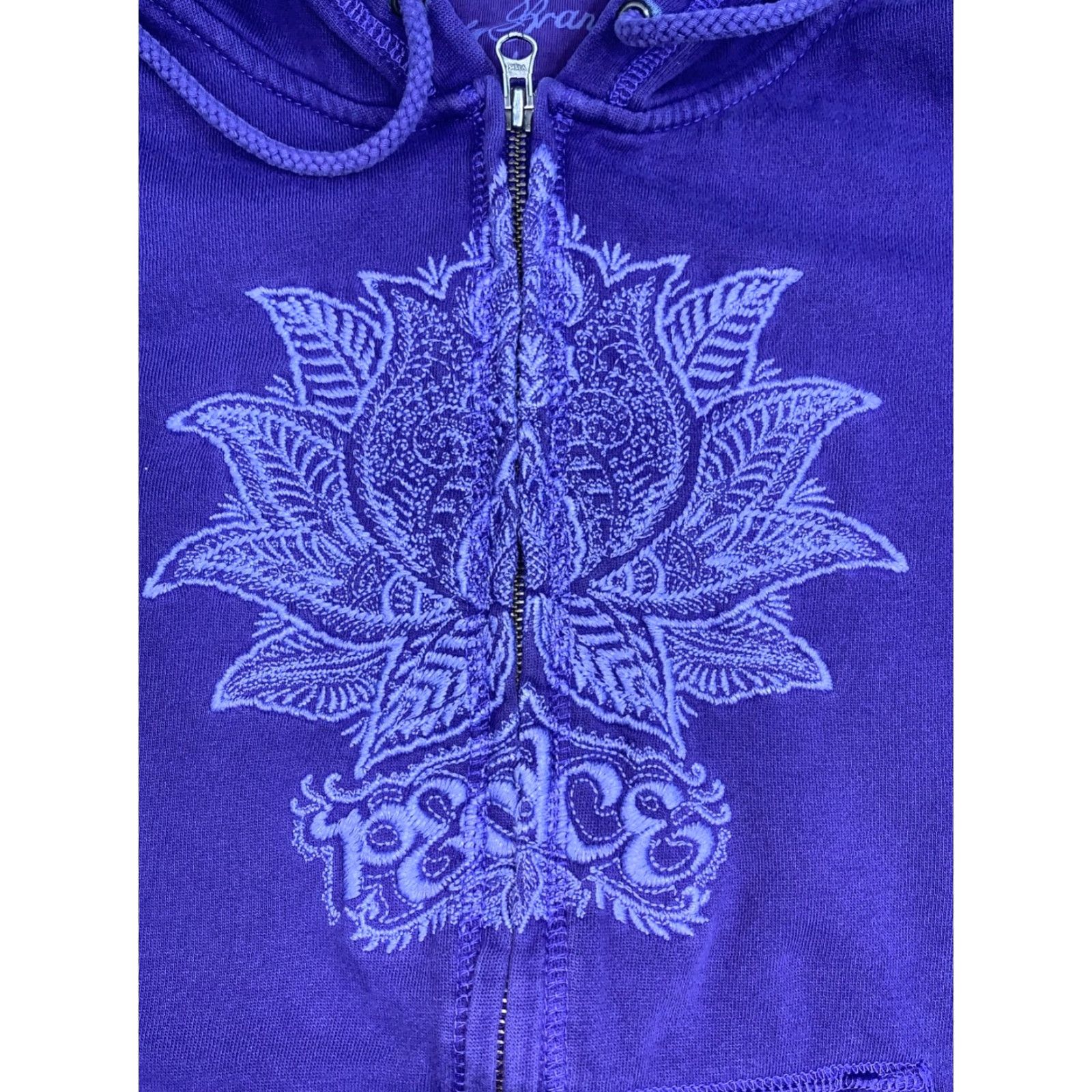 Lucky Brand VINTAGE Lucky Brand Jacket Womens L Purple Lotus Peace Embroidered Y2K Boho Hippie Bohemian Pockets 12420 Size L / US 10 / IT 46 - 2 Thumbnail