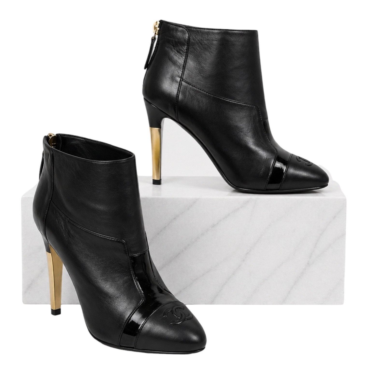 Chanel Chanel CC Logo Cap Toe Lamb Leather Heel Ankle Boots 38 Size US 8 / IT 38 - 1 Thumbnail