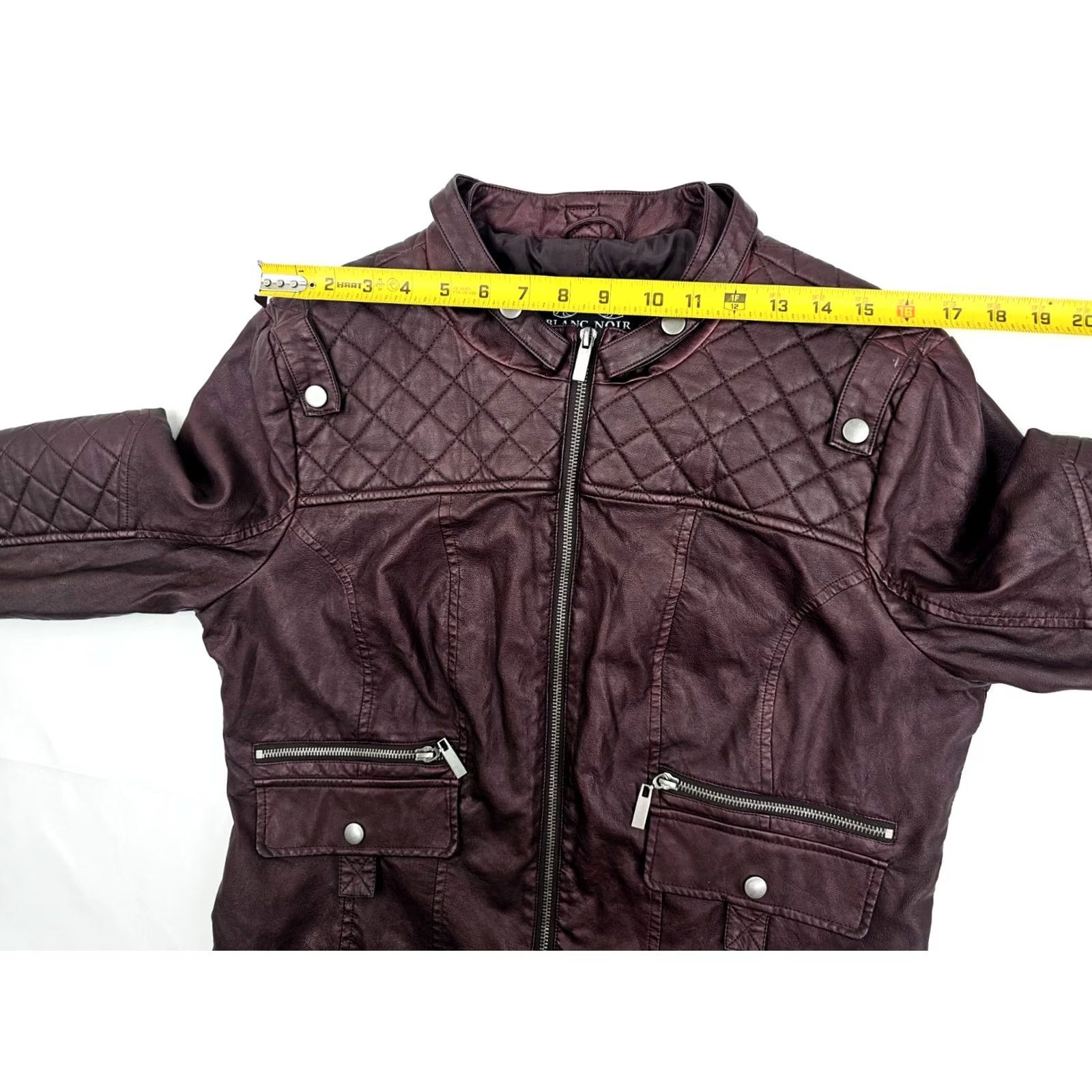 Blanc Noir Blanc Noir Faux Leather Moto Jacket Women XL Burgundy Wine Lined Full Zip, Short Sleeve? Size XL / US 12-14 / IT 48-50 - 6 Thumbnail