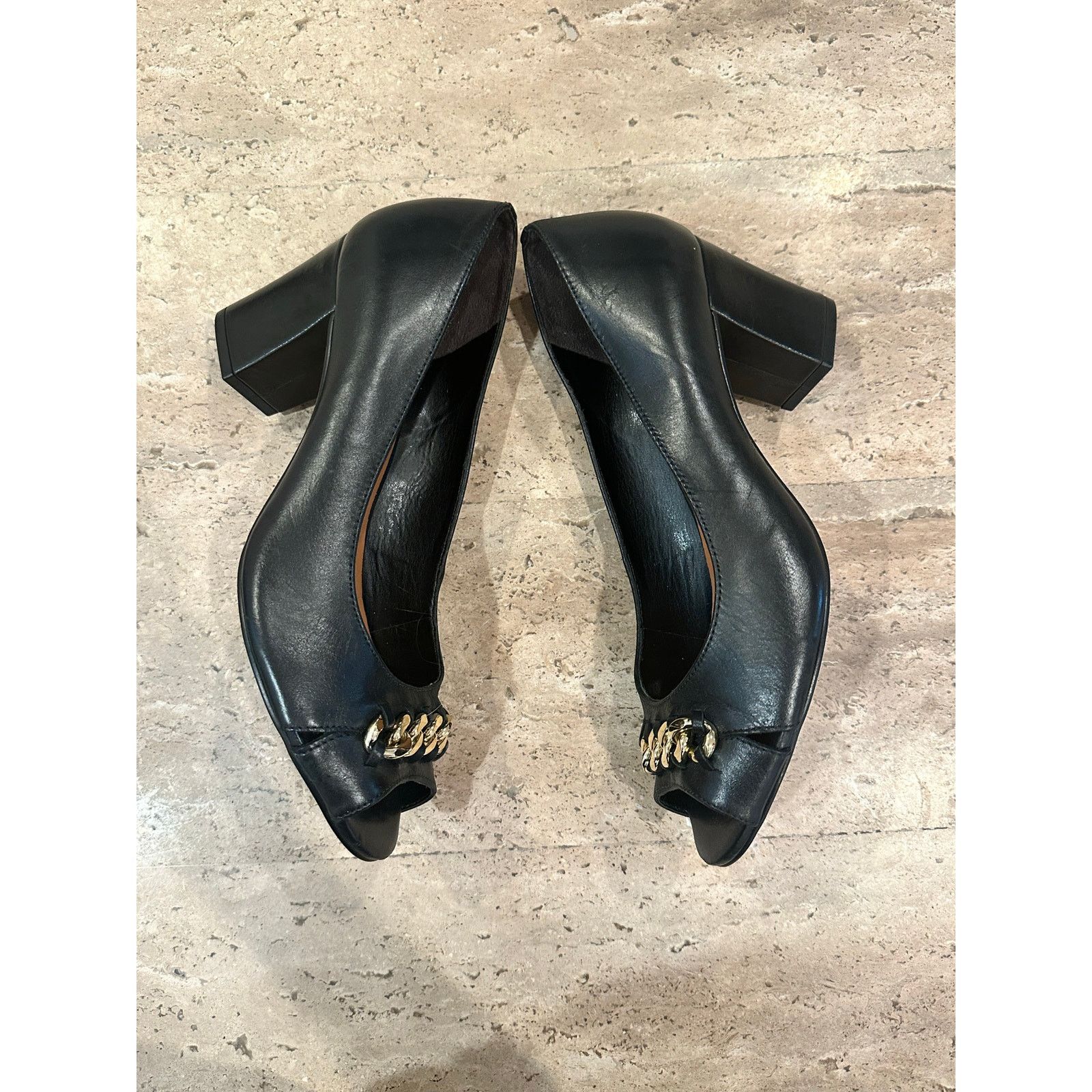Pollini Pollini Peep Toe Block Heel Pump Black Leather size 39 / 8.5 Size US 8.5 / IT 38.5 - 6 Thumbnail