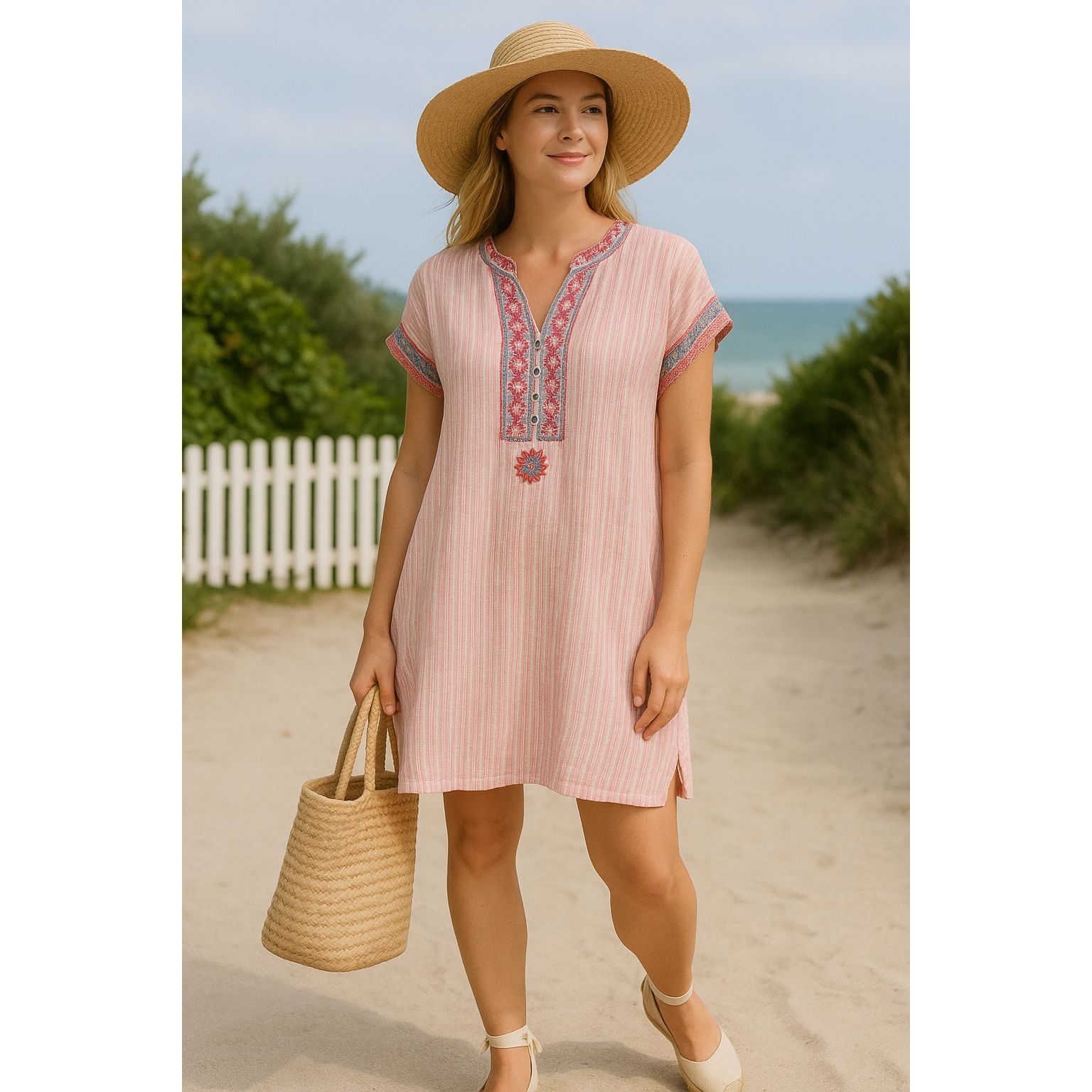 Johnny Was Johnny Was Peasant Embroidered Stripe Linen Tunic Dress 2X B Size XXL / US 16-18 / IT 52-54 - 2 Thumbnail