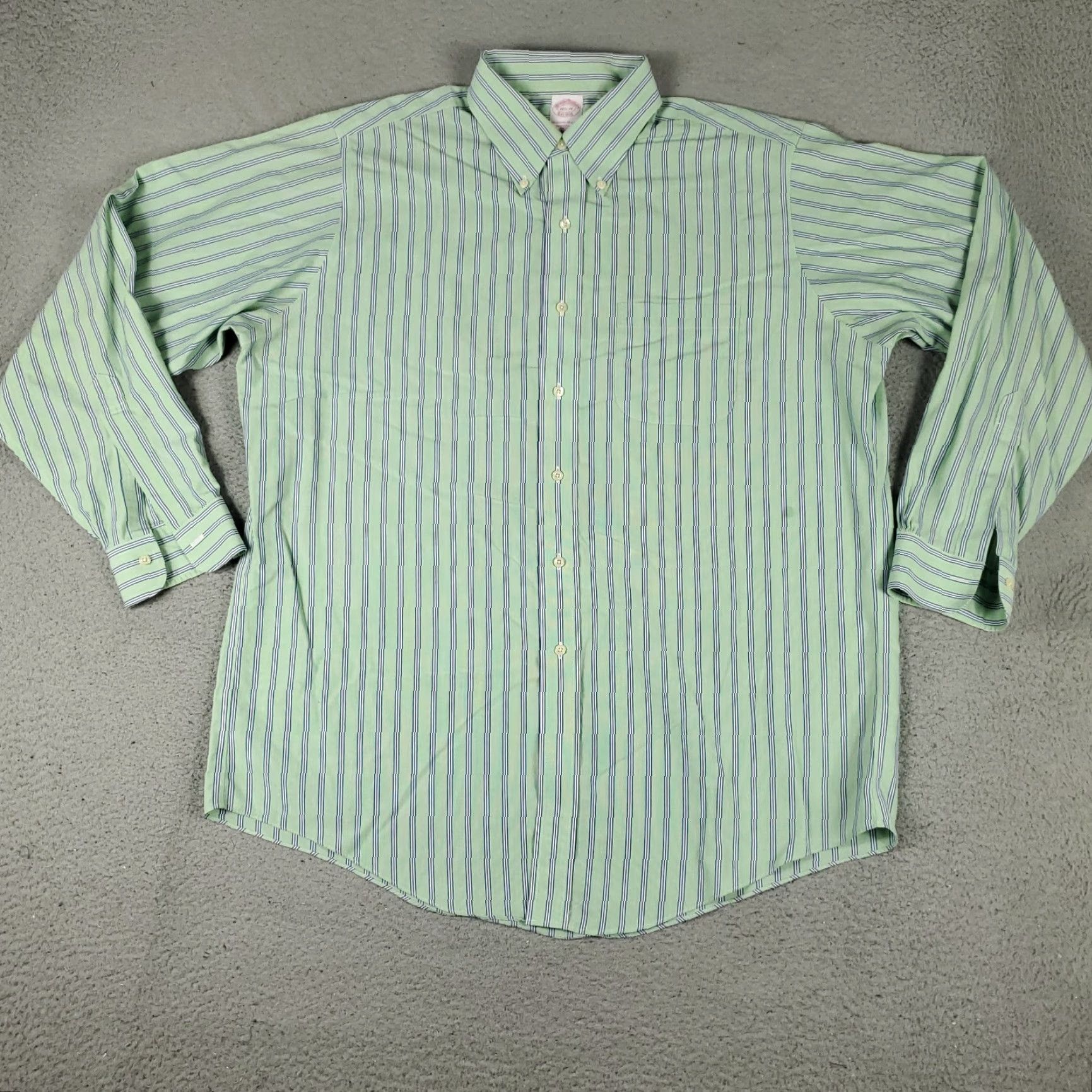 Brooks Brothers VINTAGE Brooks Brothers Shirt Mens 16.5 Green Stripe Regent Dress Button Up Long Sleeve Size 46R - 2 Thumbnail