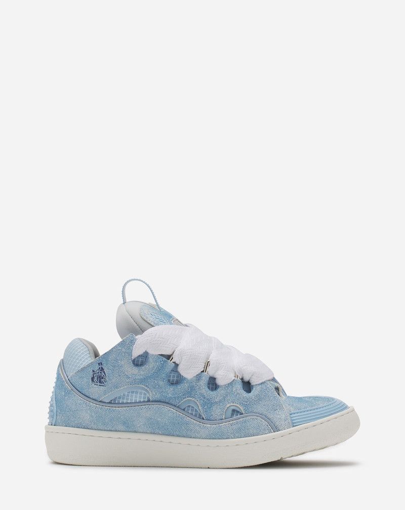 Lanvin os11x0526 Curb Denim-Effect Leather Sneakers in Blue Size US 11 / IT 41 - 1 Thumbnail