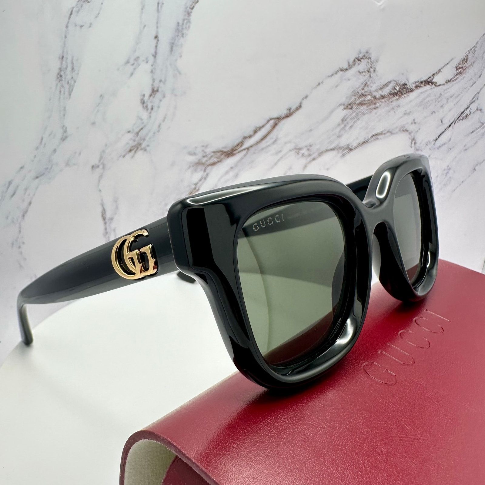 Gucci New GUCCI Sunglasses Black & Gold GG Logo Square Round Size ONE SIZE - 21 Thumbnail