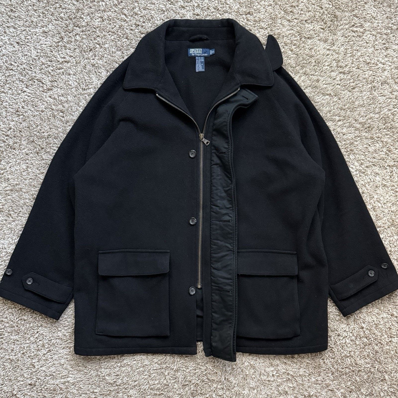 Polo Ralph Lauren × Ralph Lauren Vintage Polo Ralph Lauren Black Wool Pea Coat Zip Up Jacket Size US XL / EU 56 / 4 - 1 Thumbnail