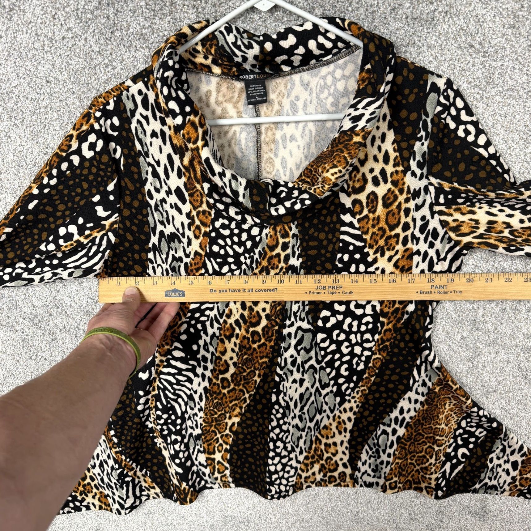 Vintage Robert Louis Tunic Top Womens L Brown Animal Print Cowl Neck Sharkbite Hem Boho Size L / US 10 / IT 46 - 4 Thumbnail