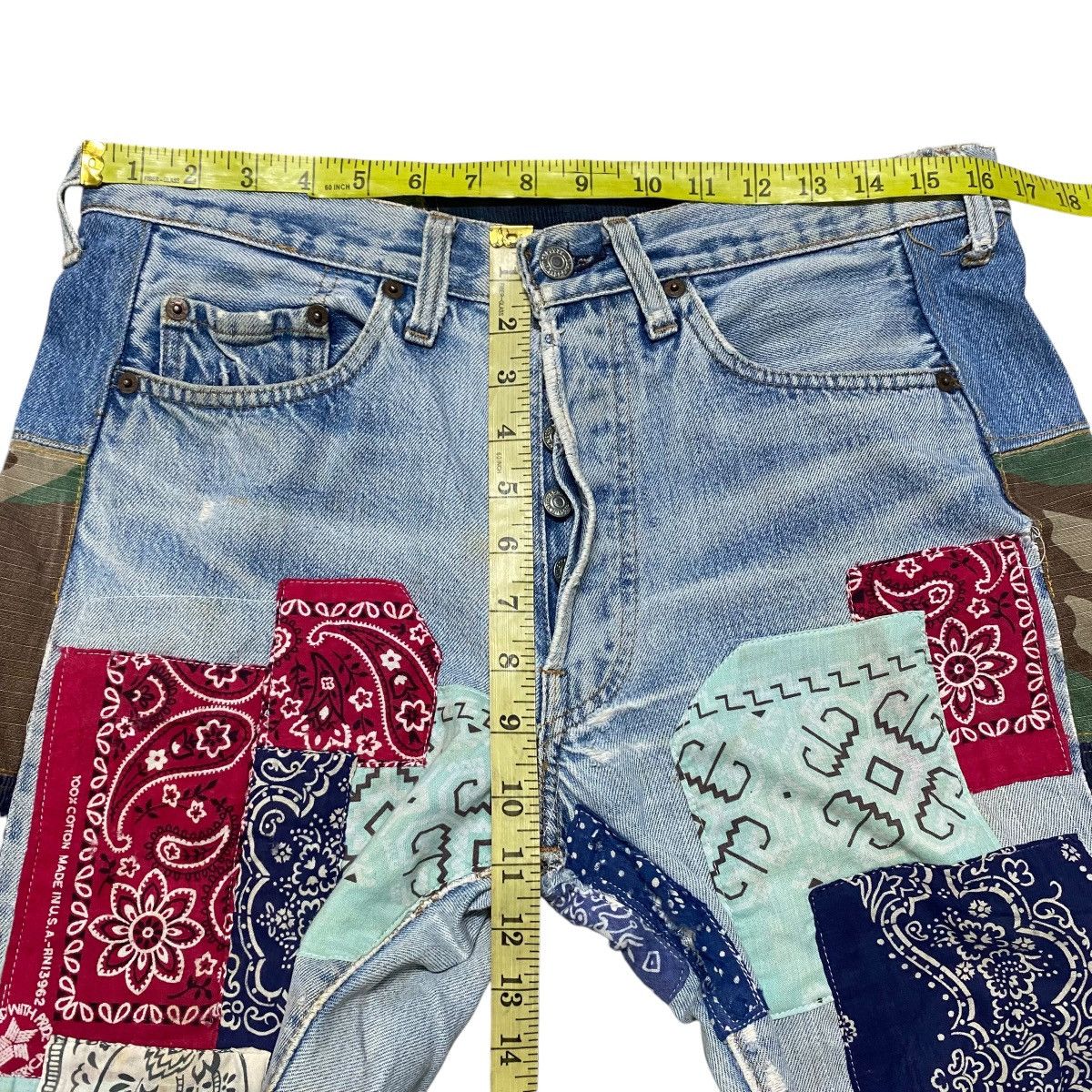 Levi's Vintage Levis 501 Redline Denim Patchwork Jeans Size US 33 - 18 Thumbnail