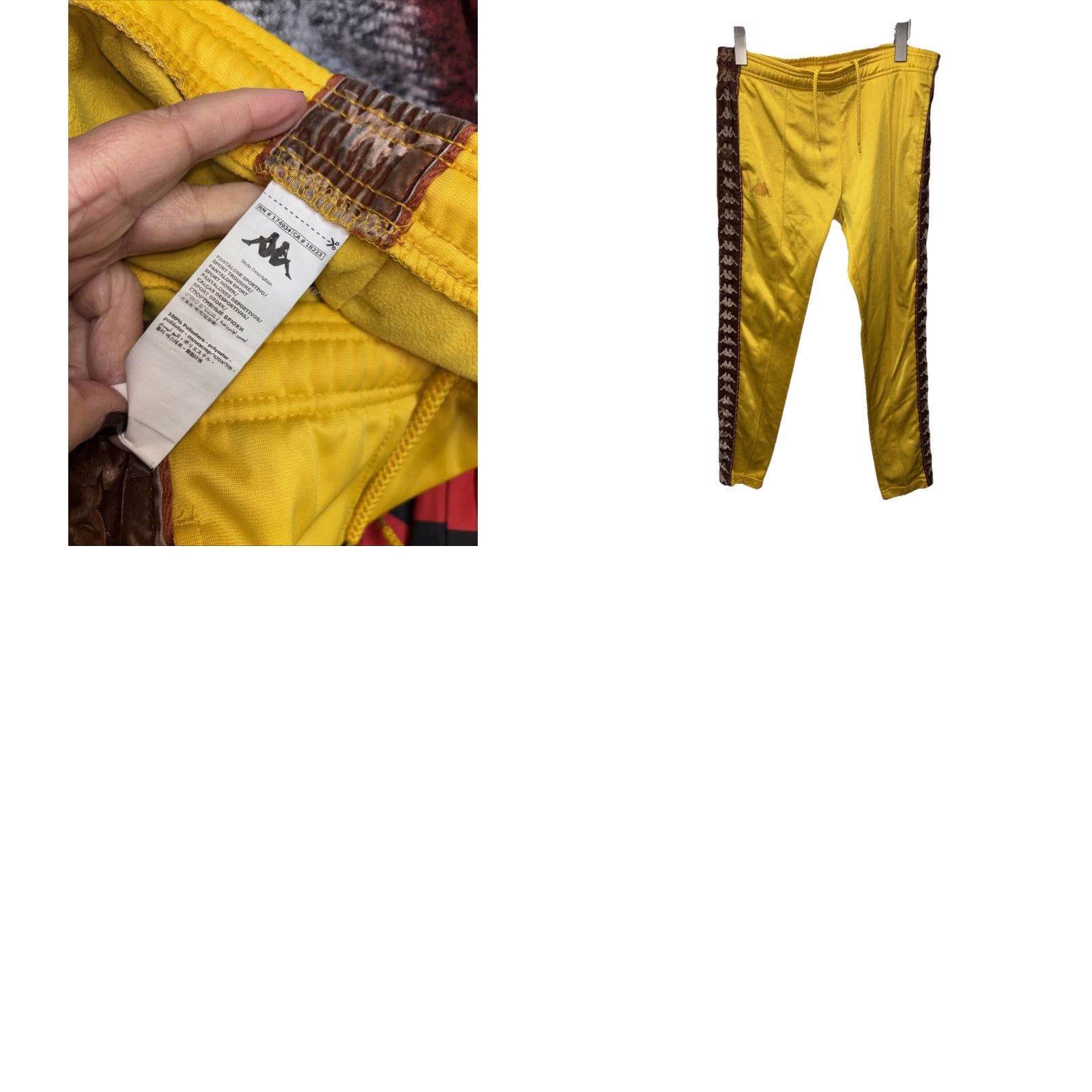 Kappa Kappa Pants Men S Yellow Spell Out Taped Logo Track Sweatpants Joggers Pockets Size US 29 - 8 Thumbnail